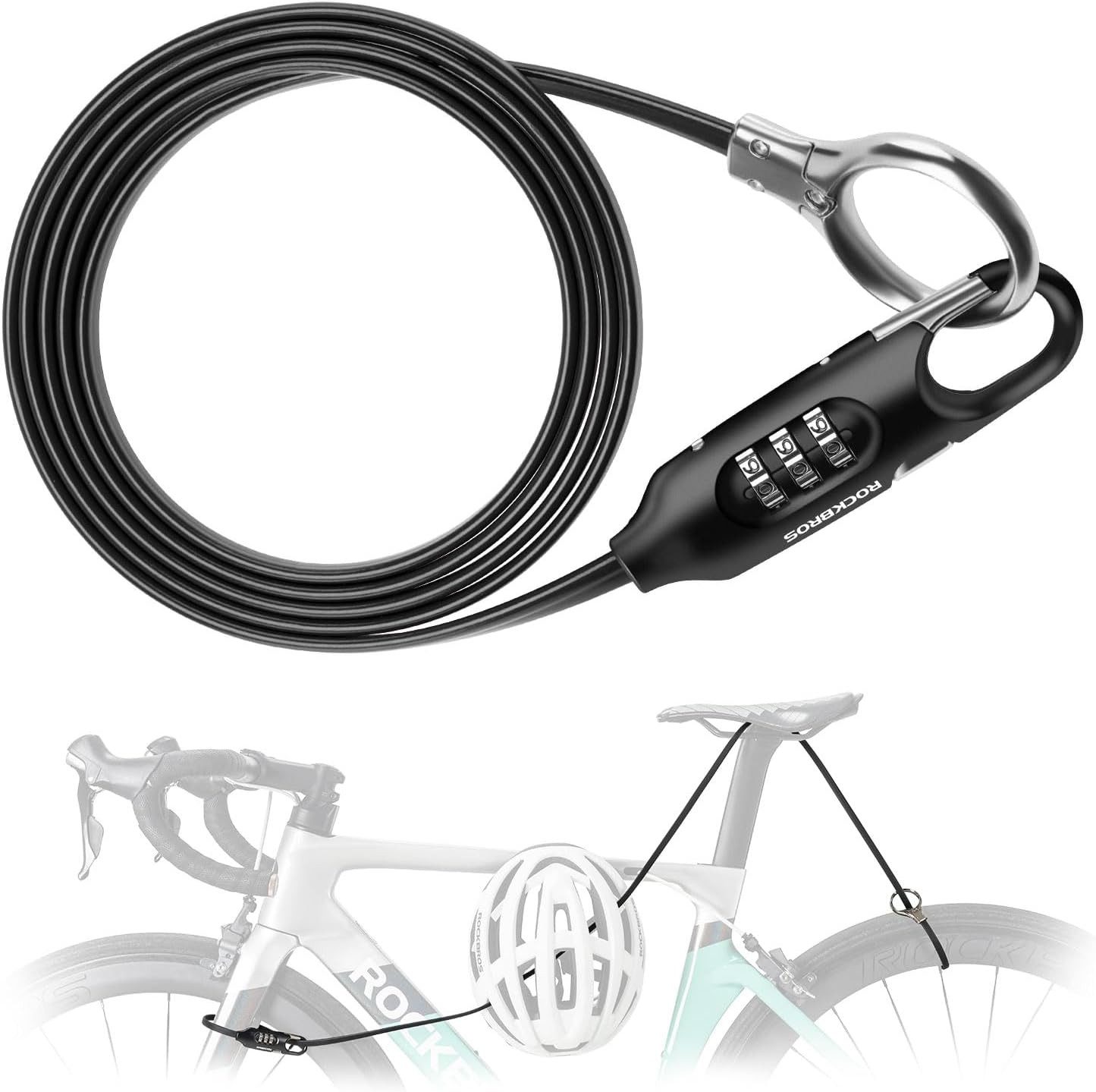 ROCKBROS Kabelschloss Fahrradschloss mit Zahlencode, 150cm, schwarz, für Fahrrad und Roller