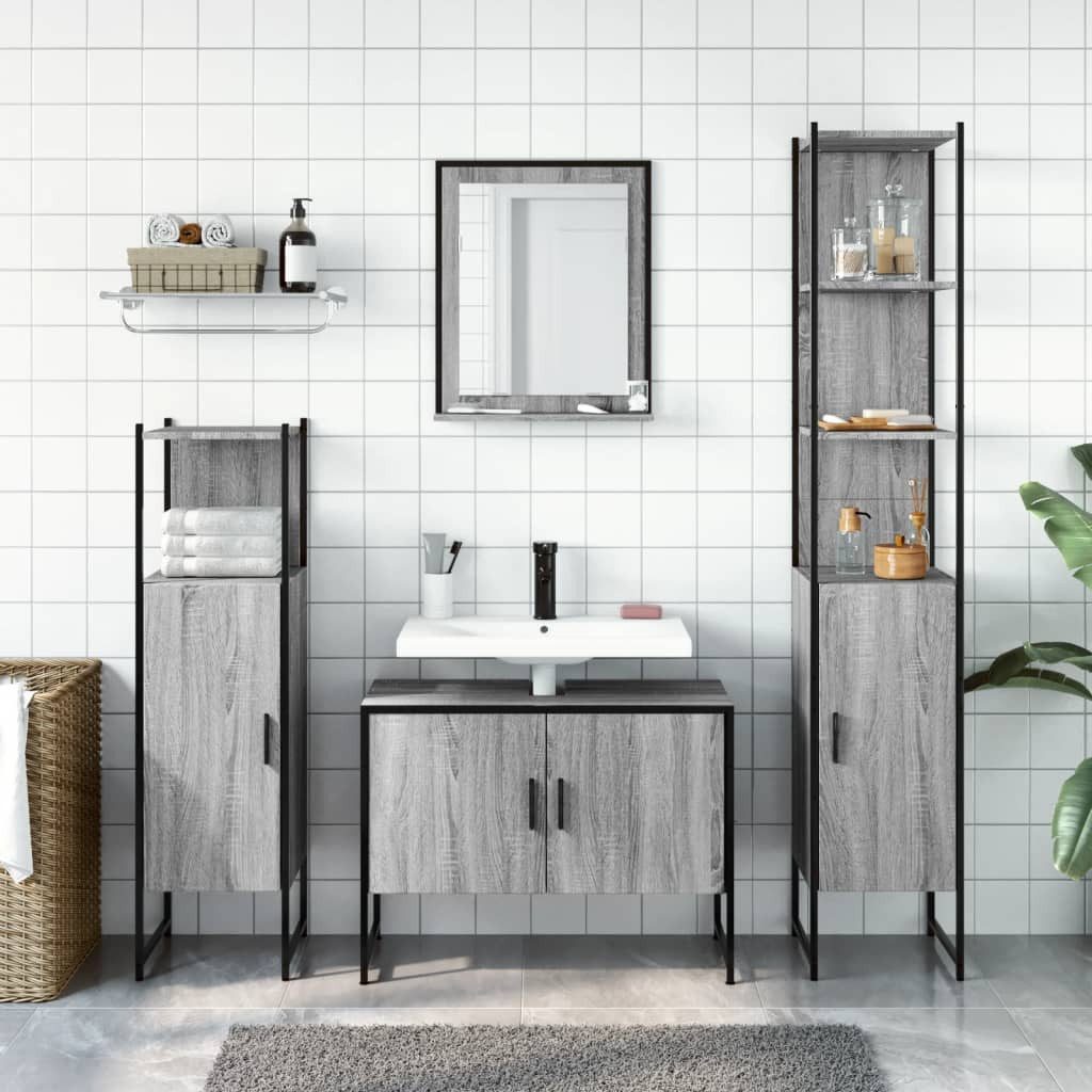 vidaXL Badezimmer-Set 4-tlg. Badmöbel-Set Grau Sonoma günstig online kaufen