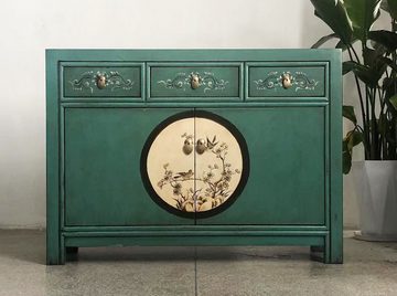 OPIUM OUTLET Kommode Asia Schrank Sideboard orientalisch chinesisch, Vintage-Stil, Smaragd-Grün