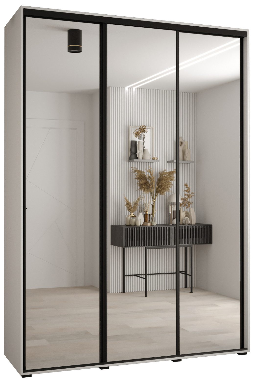 ABIKS MÖBEL Schwebetürenschrank Davos 2 Schlafzimmerschrank mit Spiegel, Kleiderstange und Regalen