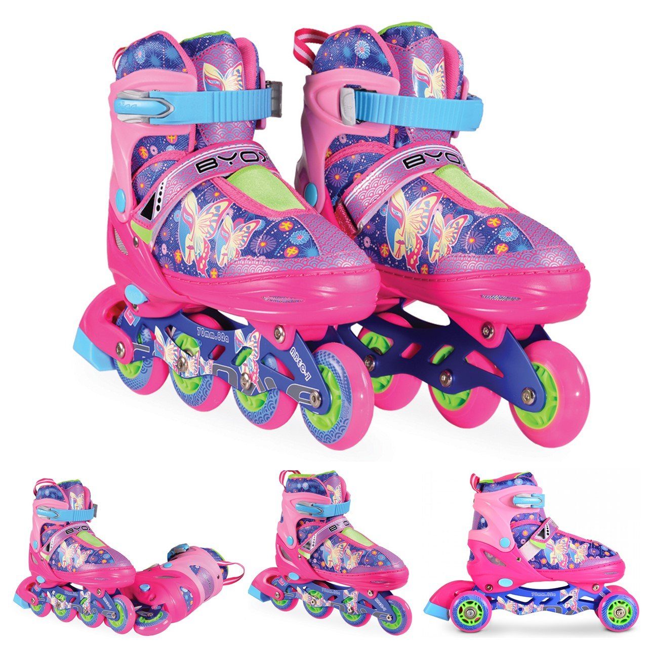 8 IN1 Inliner für Kinder verstellbar Inline Skates Mädchen Rollschuh 4 Farbe LED 