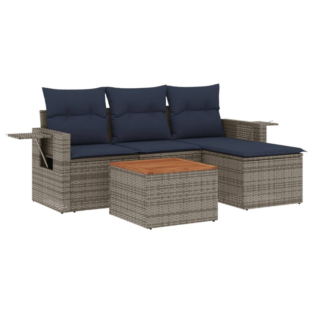 vidaXL Sofaelement 5-teiliges Gartensofa-Set mit Kissen, grau, Polyrattan (1 St)