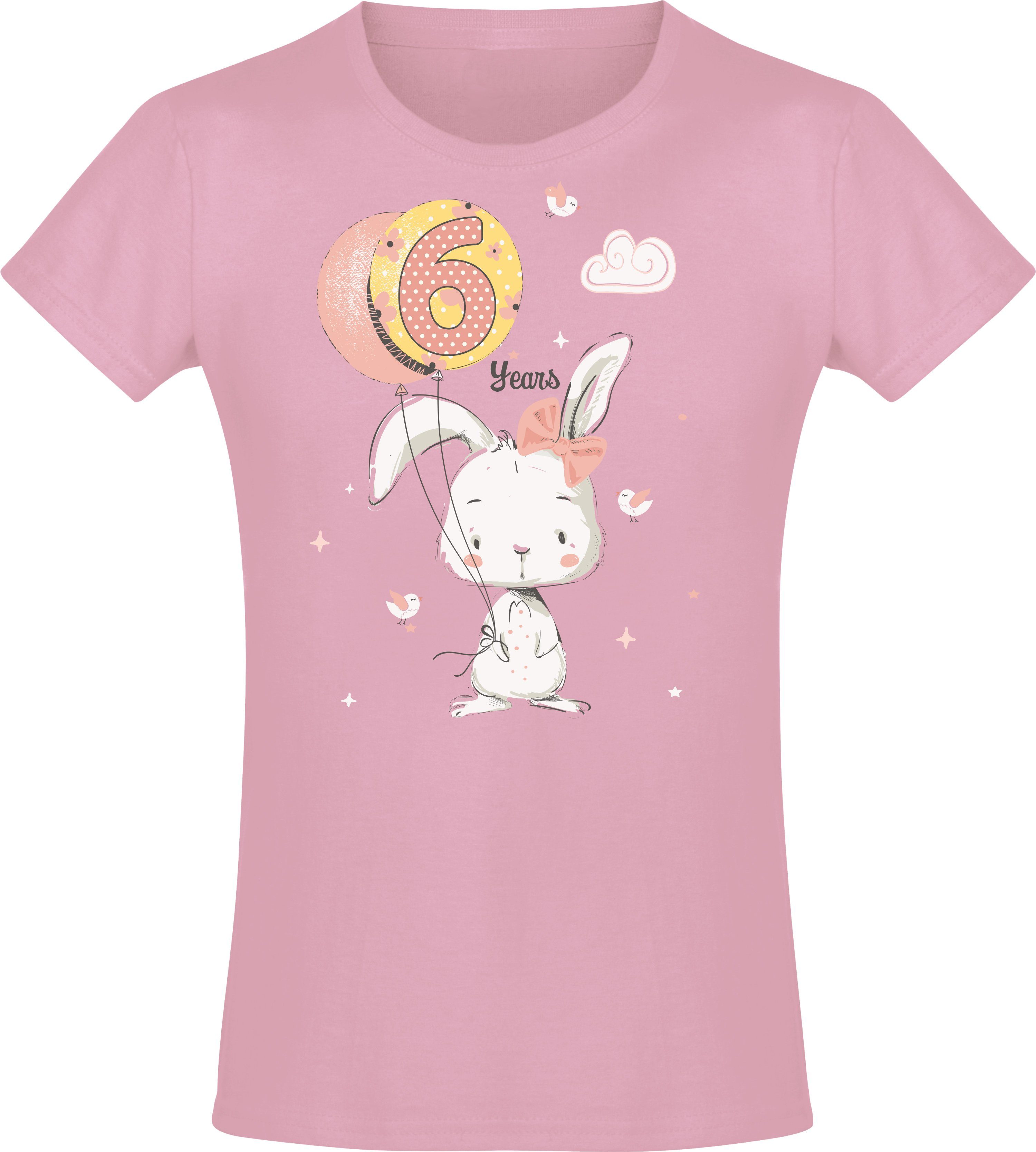 Baddery Print-Shirt Geburstagsgeschenk für Mädchen : 6 Jahre mit Hase hochwertiger Siebdruck, aus Baumwolle Light Pink