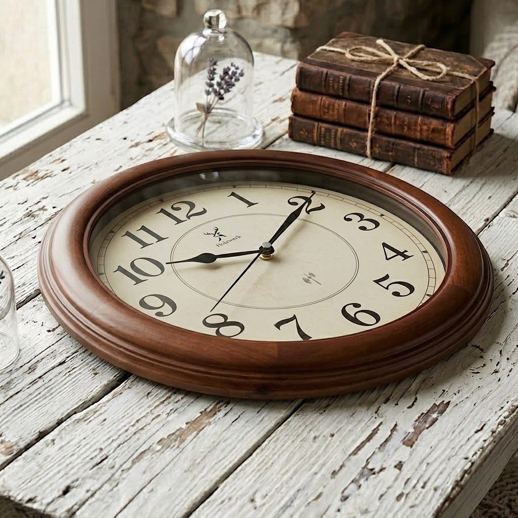 Holzwerk Funkwanduhr Designer Loft Funk Holz Wand Uhr (Nahezu lautloses Uhrwerk, analog, 35 cm)