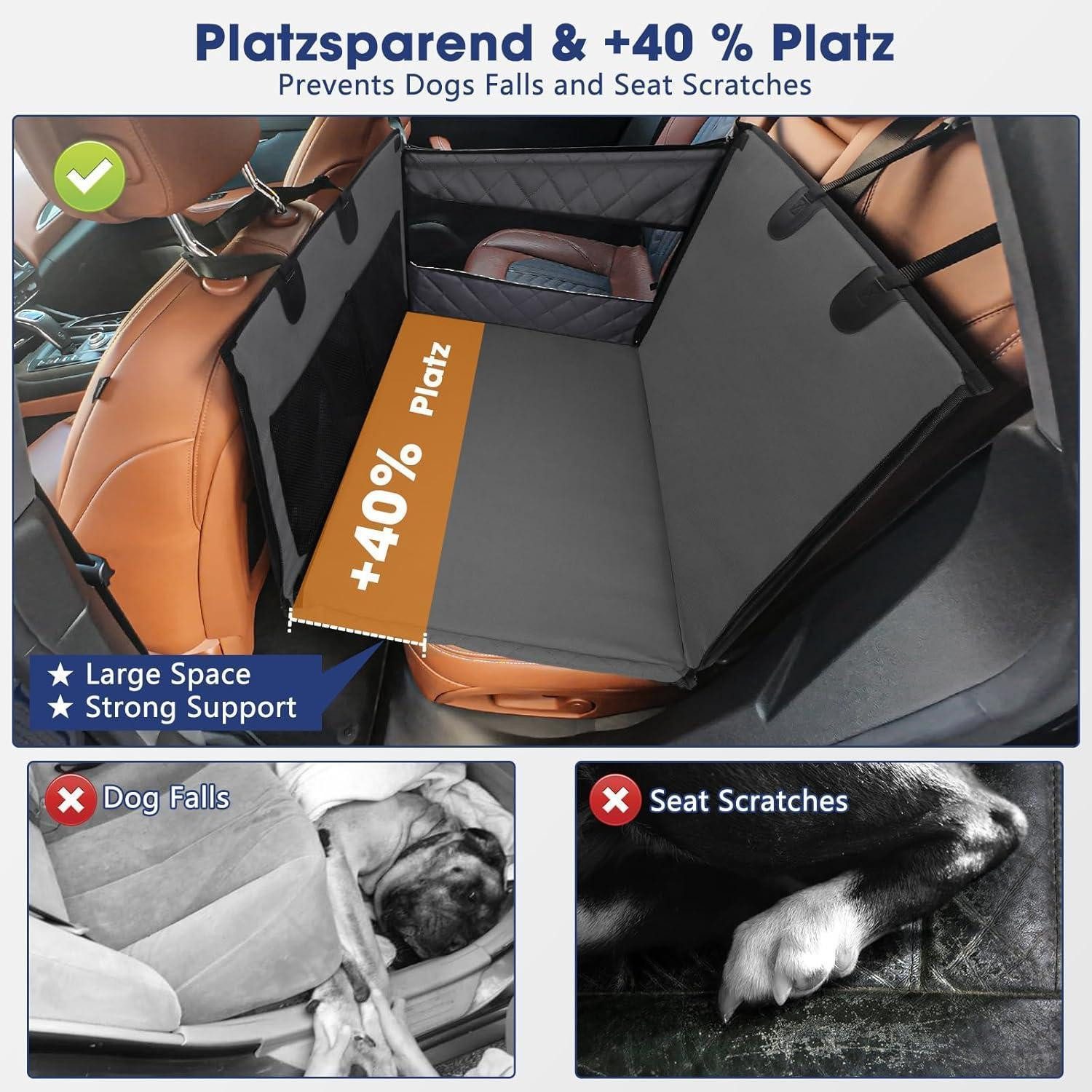 LuxusKollektion Hunde-Transportbox Hundesitz Rückbank wasserdicht rutschfest verstärkt 4 Gurte GREY
