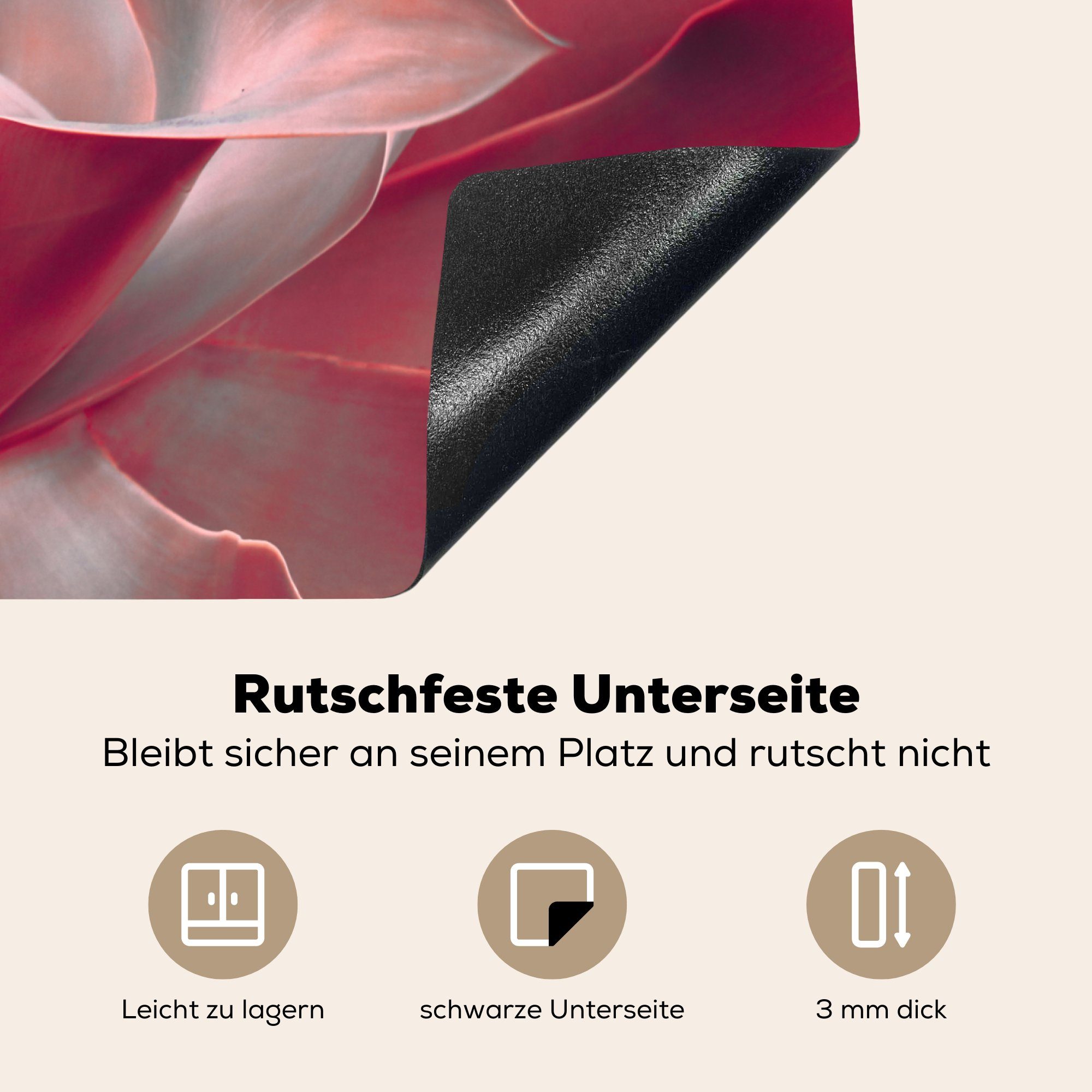 nutzbar, 60x52 Blätter (1 - Rosa, Arbeitsfläche MuchoWow Herdblende-/Abdeckplatte Vinyl, cm, tlg), - Pflanze - Stilleben Ceranfeldabdeckung Mobile