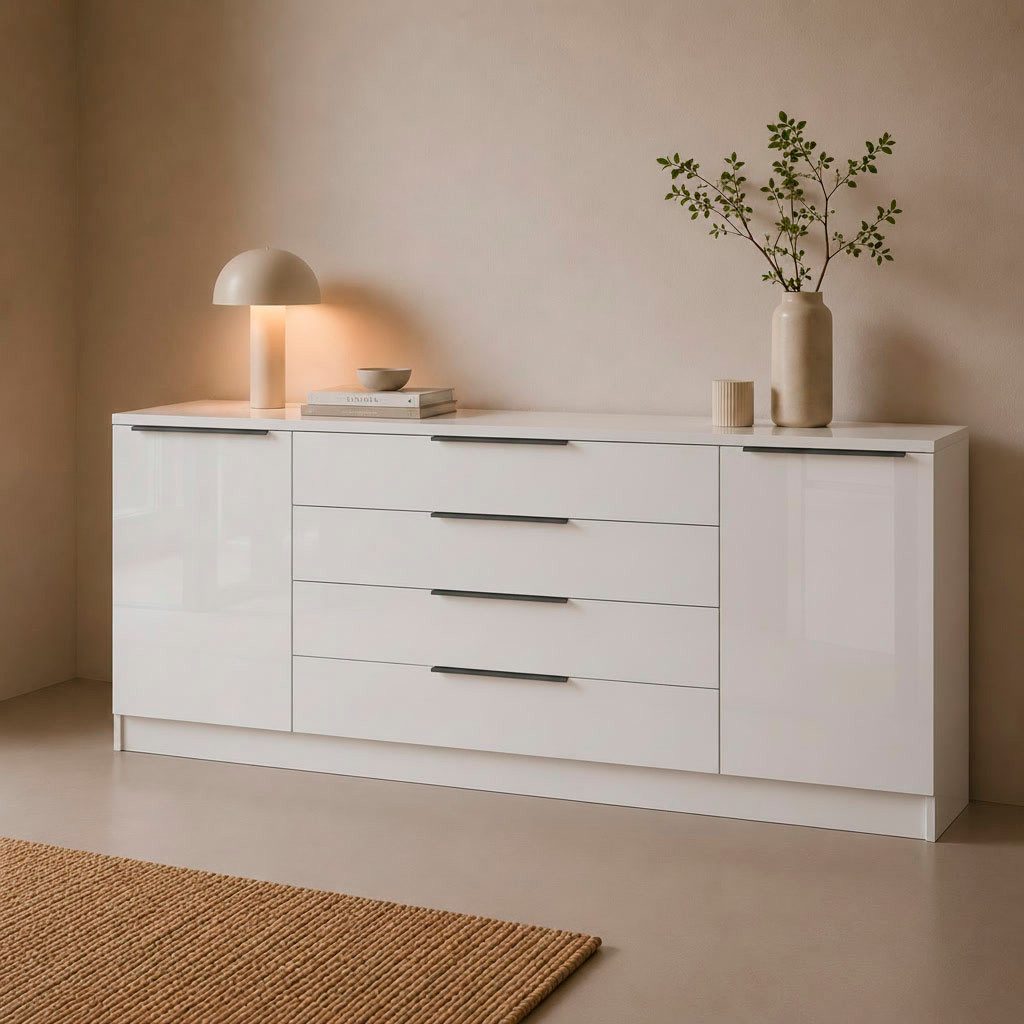borchardt Möbel Sideboard Tom, moderne Kommode mit Metallgriffen, 200cm breit, 2 Türen, 3 Schubfächer, Metallgriffe anthrazit