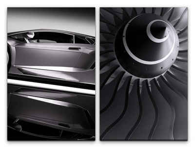 Sinus Art Leinwandbild 2 Bilder je 60x90cm Lamborghini Turbine Power Schwaz Weiß Super Car Traumauto Kunstvoll