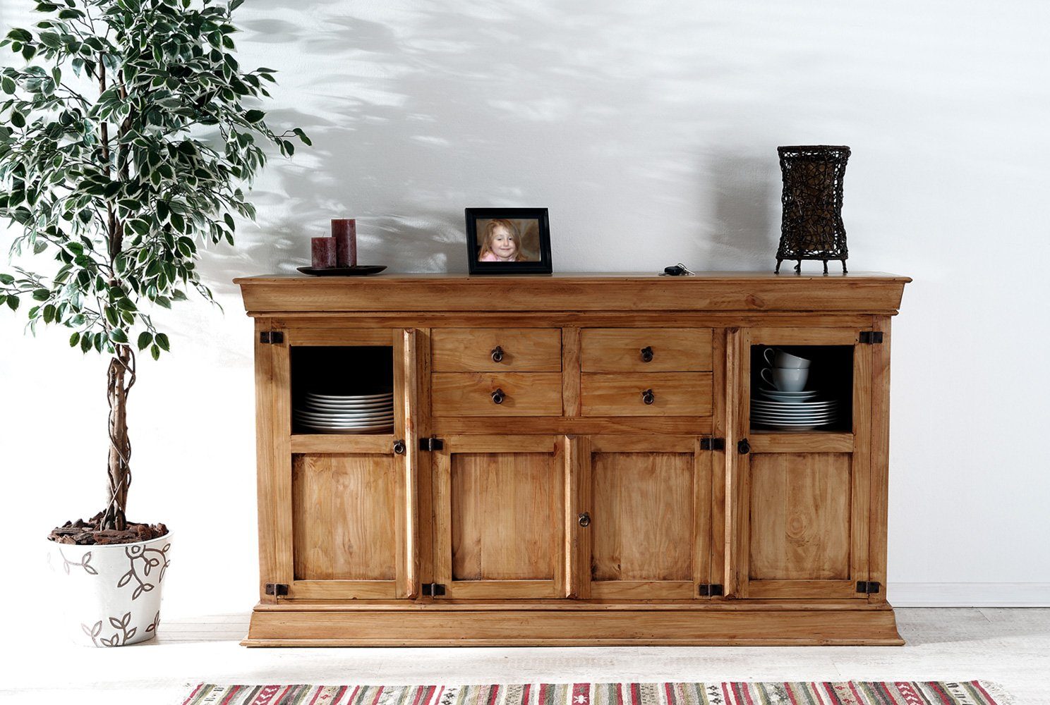 1a Direktimport Highboard Mexico Möbel Highboard Schrank - Pinie Massivholz - Landhausstil