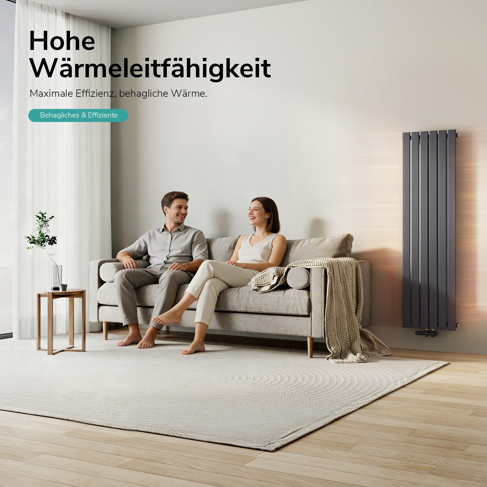 EMKE Heizkörper Flach Vertikal Einlagig Design Paneelheizkörper Höhe: 160cm, Mittelanschluss Anthrazit