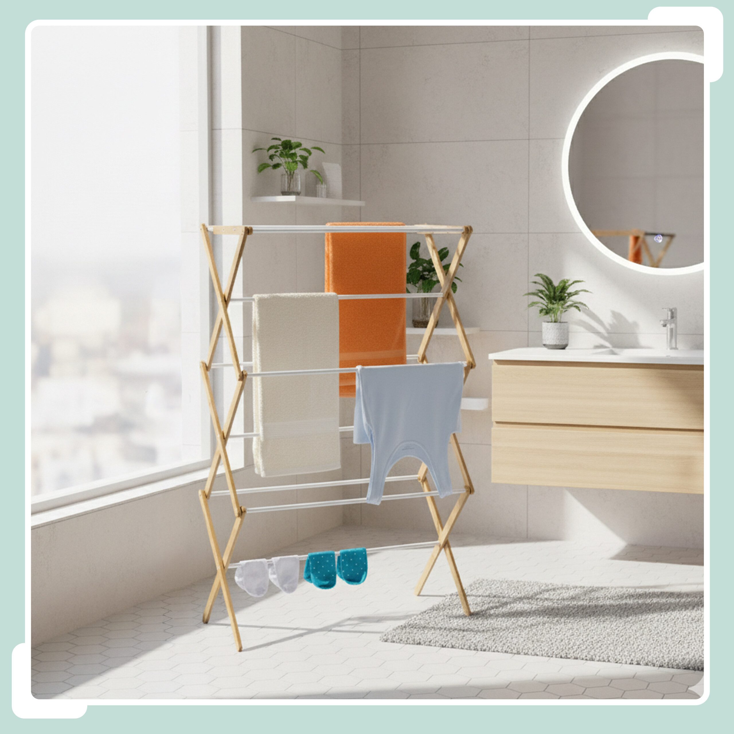 relaxdays Wäscheständer Klappbarer Wäscheständer, Holz / Weiß – Bild 2 von 5
