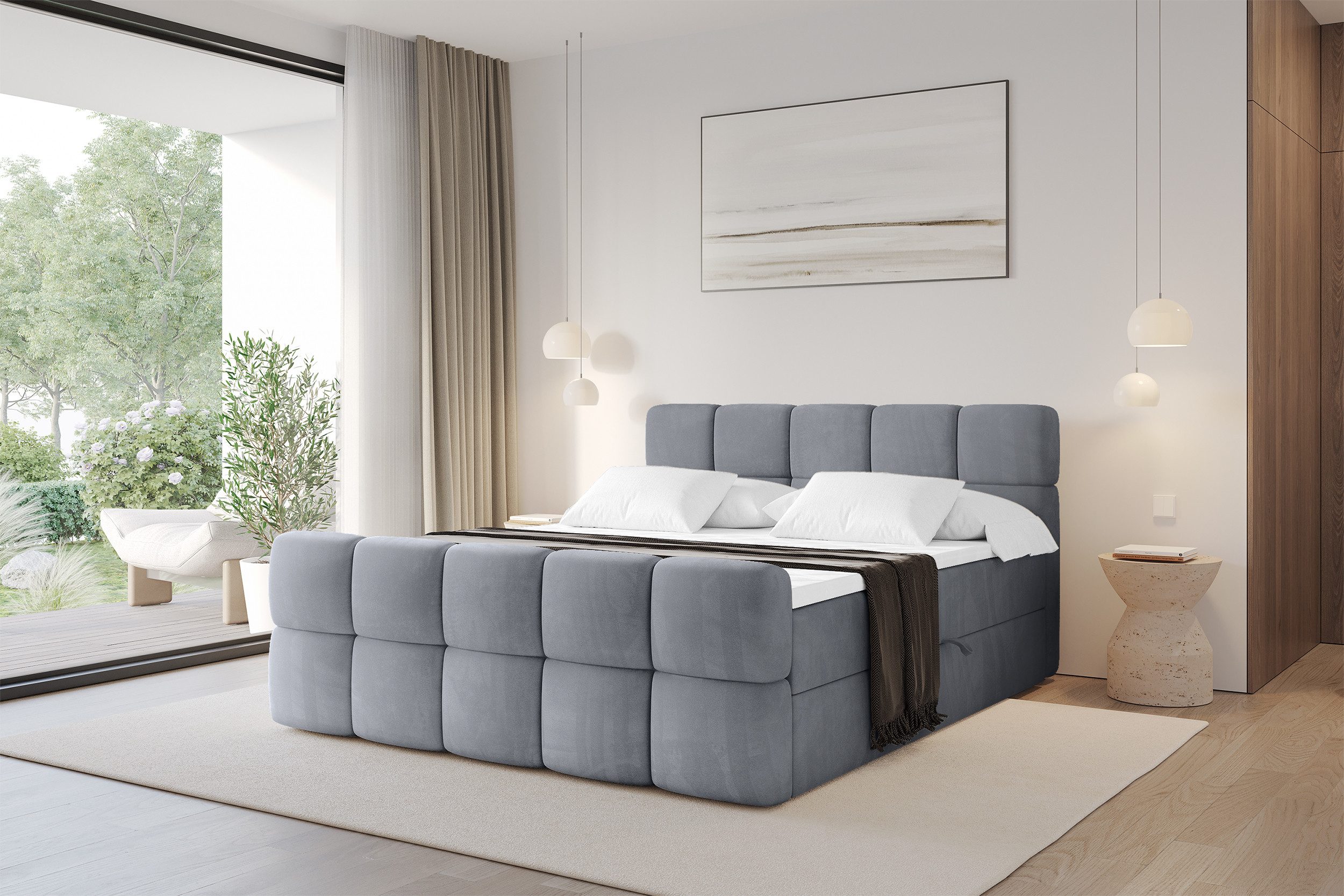 ALTDECOR Boxbett FAMA Zanozek (Multipocket-Matratze H4, H3 Matratze Bonellfederung, Topper, Kopfteil), Doppelbett mit Fußteil