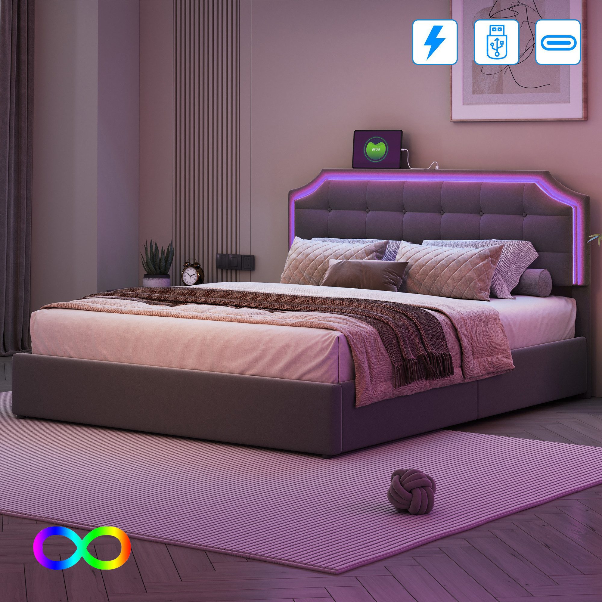 Furnishings Home Polsterbett Stauraumbett Doppelbett inkl. LED + stauraum ( günstig online kaufen