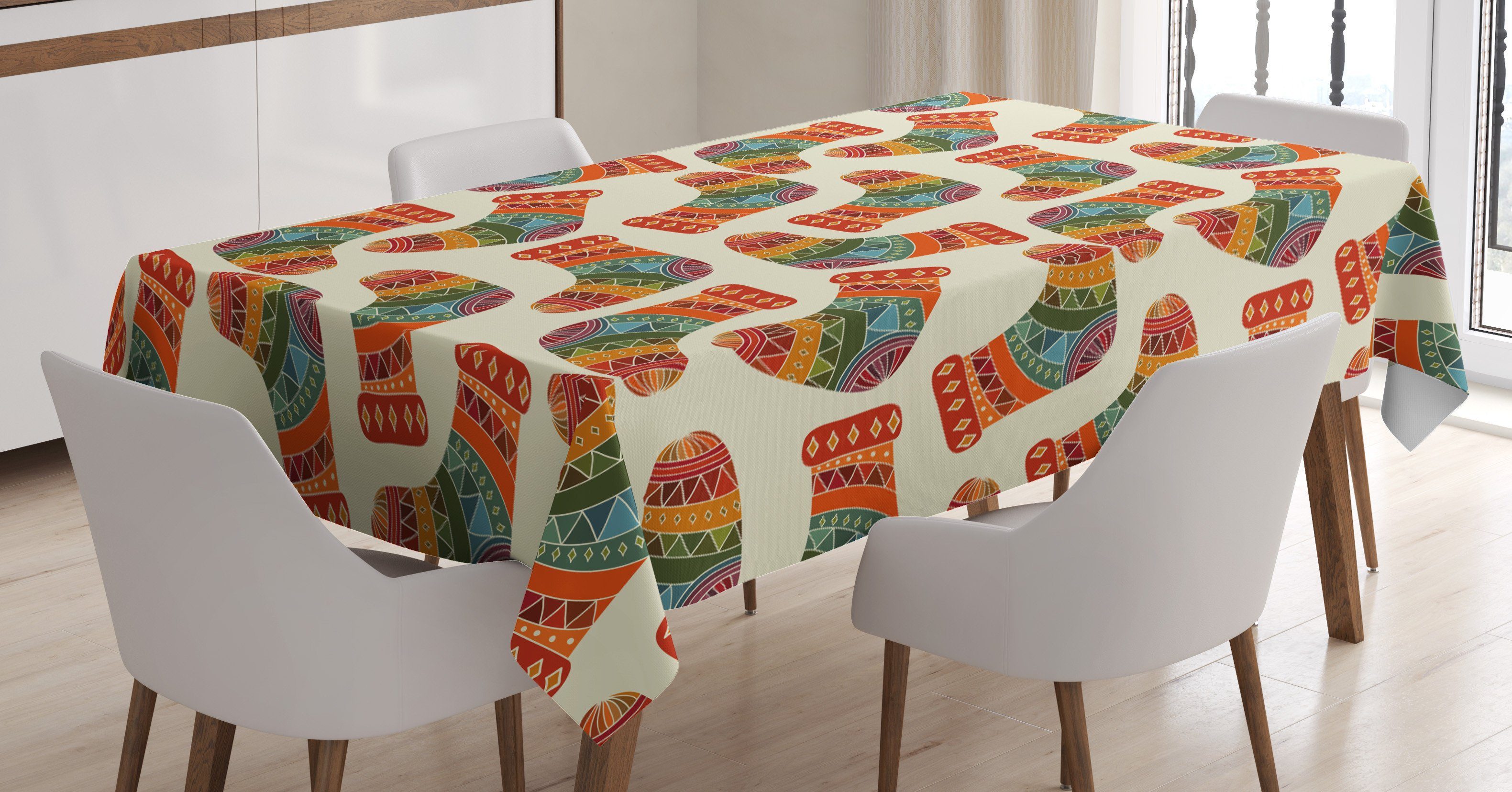 Abakuhaus Tischdecke Farbfest Waschbar Für den Außen Bereich geeignet Klare Farben, Ethnisch Gestrickte Weihnachtsstrümpfe | Tischdecken