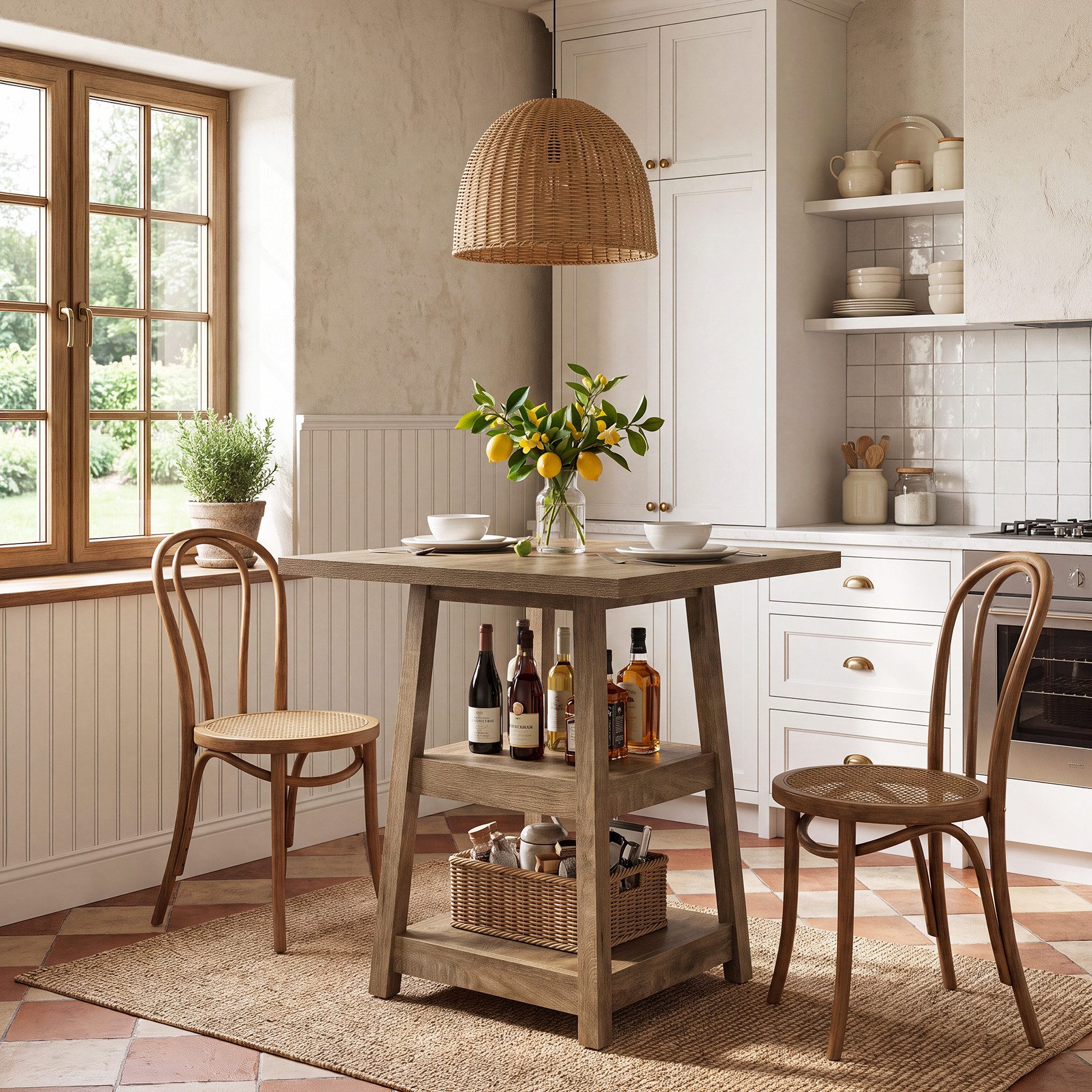 Tribesigns Bartisch 80cm Quadratischer stehtisch mit 2 Ablageflächen, Landhaus Bistrotisch