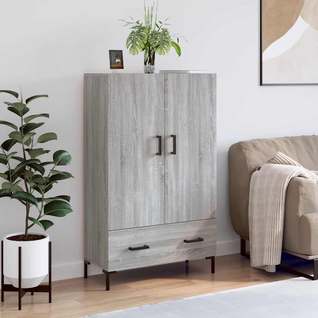 furnicato Highboard Grau Sonoma 69,5x31x115 cm Holzwerkstoff (1 St), Stabiles Sideboard mit Metallbeinen, viel Stauraum und Ablagefläche
