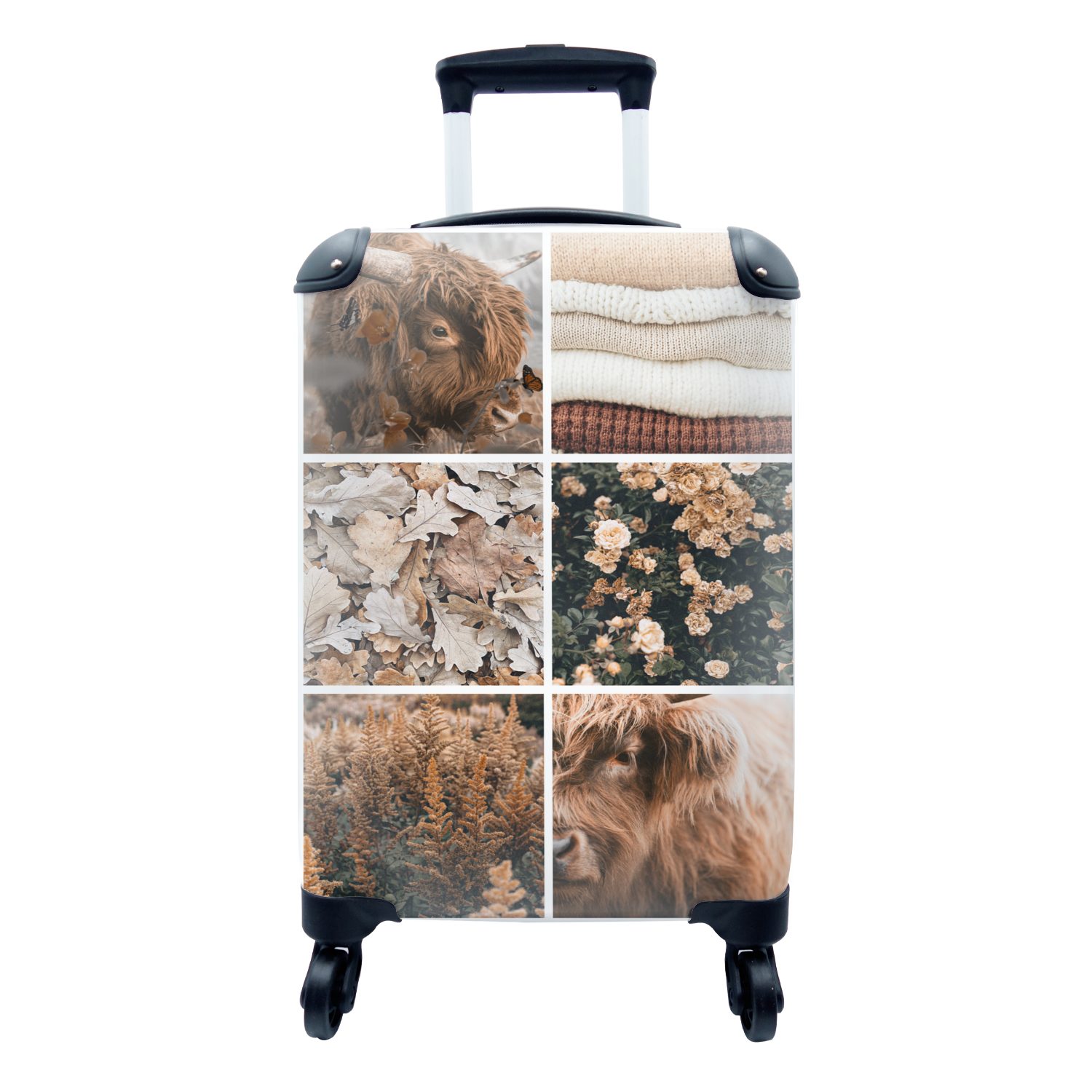 MuchoWow Handgepäckkoffer Schottischer Highlander - Herbst - Collage, 4 Rollen, Reisetasche mit rollen, Handgepäck für Ferien, Trolley, Reisekoffer