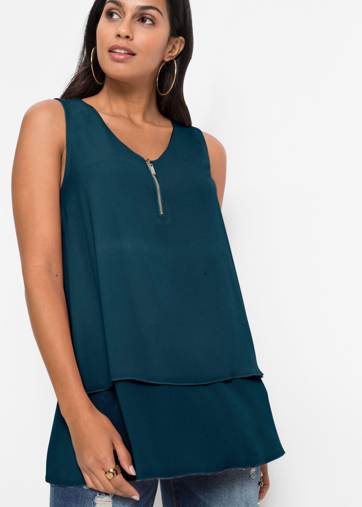 bonprix Blusentop A-Linie, ohne Ärmel, aus Viskose und Elasthan, femininer Lagen-Look