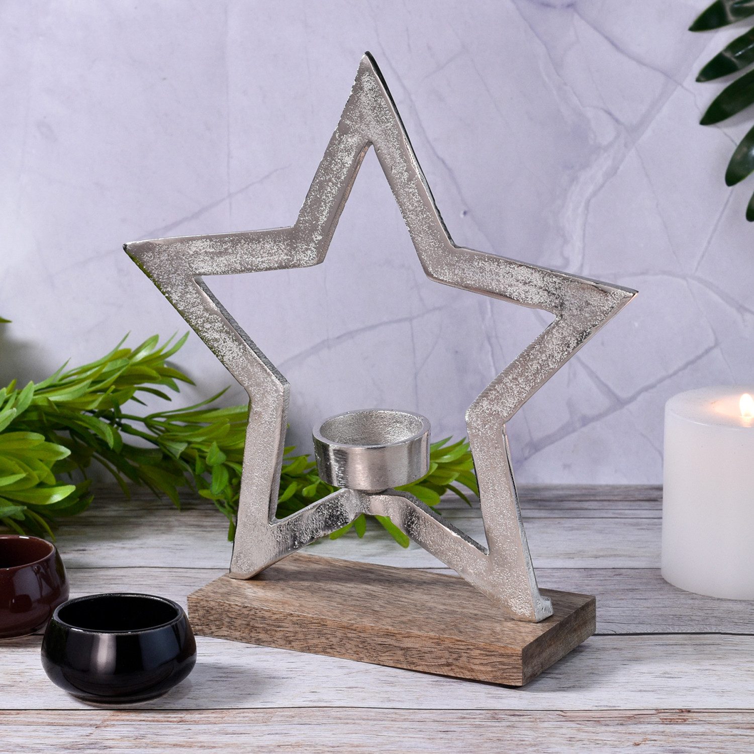 Marrakesch Orient & Mediterran Interior Dekoobjekt Stern Dekoaufsteller Dekoobjekt Silber Star -1- (1 St), Handarbeit