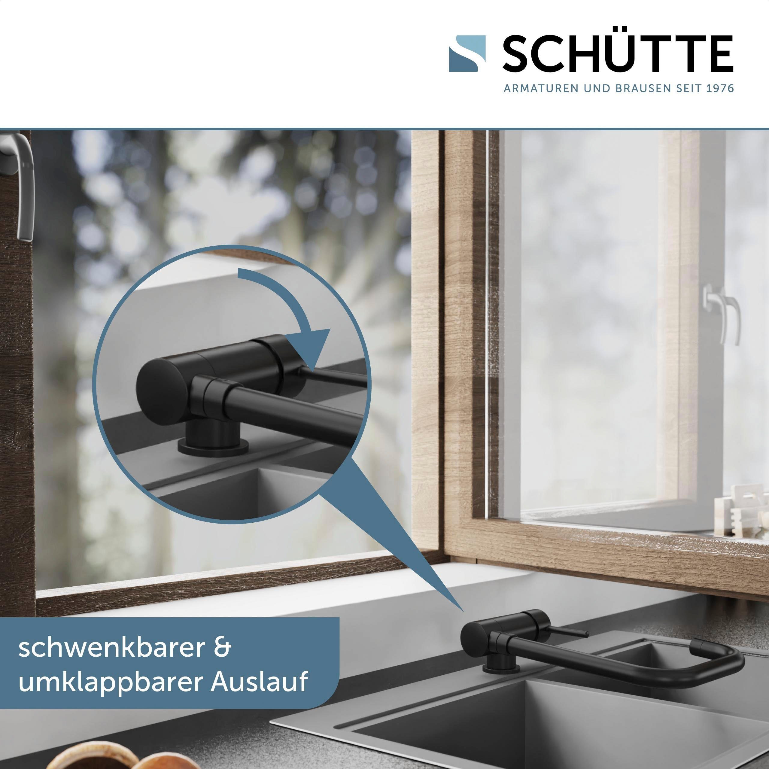 Schütte Spültischarmatur WINDOW Wasserhahn matt 360° energiesparend Unterfenstermontage, Schwarz schwenkbar