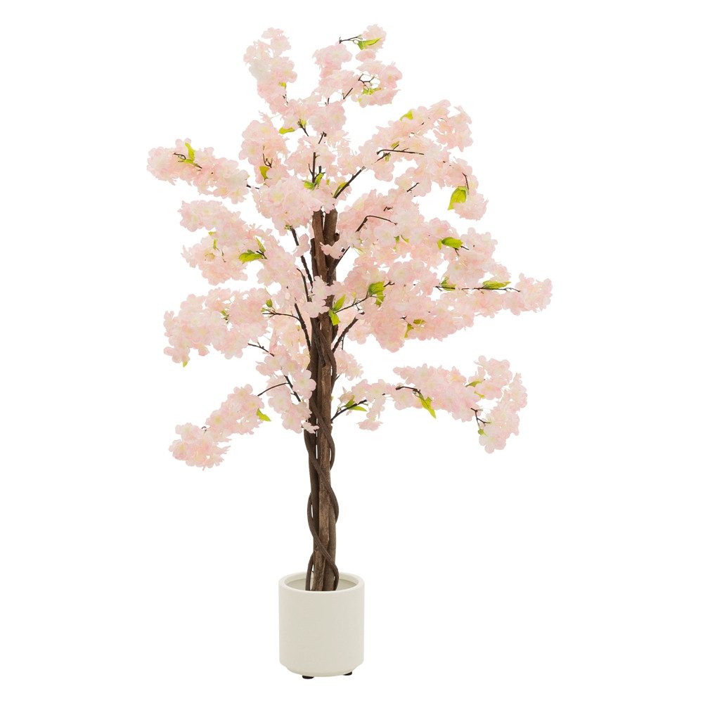 Kunstpflanze Künstliche Pflanze für Wohnräume & Garten dekorative Zimmerpflanze, ML-DESIGN, Höhe 120 cm, Kunstbaum Kirschbaum 120 cm für Innen Außen mit Naturholzstamm im Topf