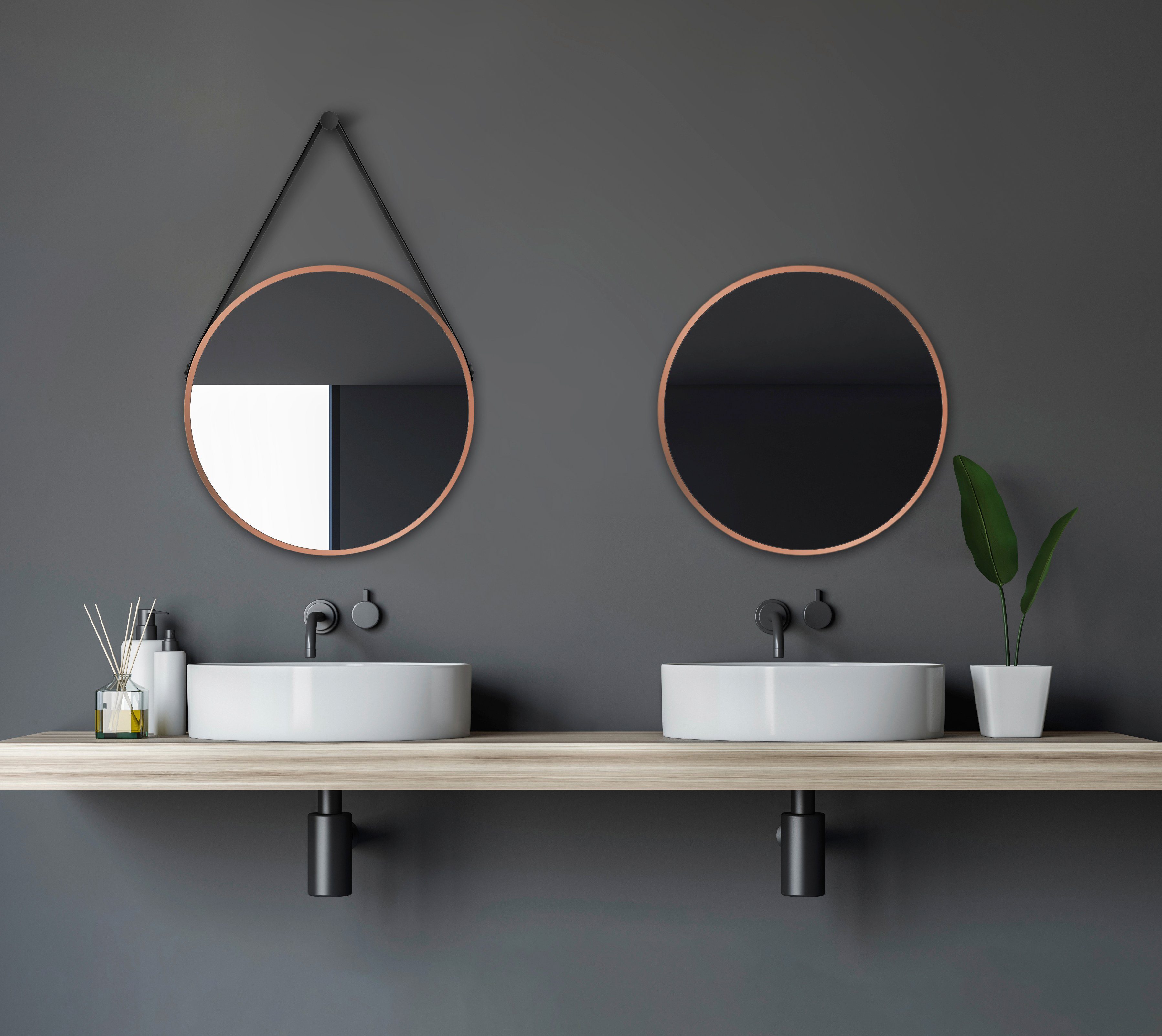 Talos Wandspiegel, dekorativer runder Spiegel mit Ø matt kupfer 50 Aluminiumrahmen, cm