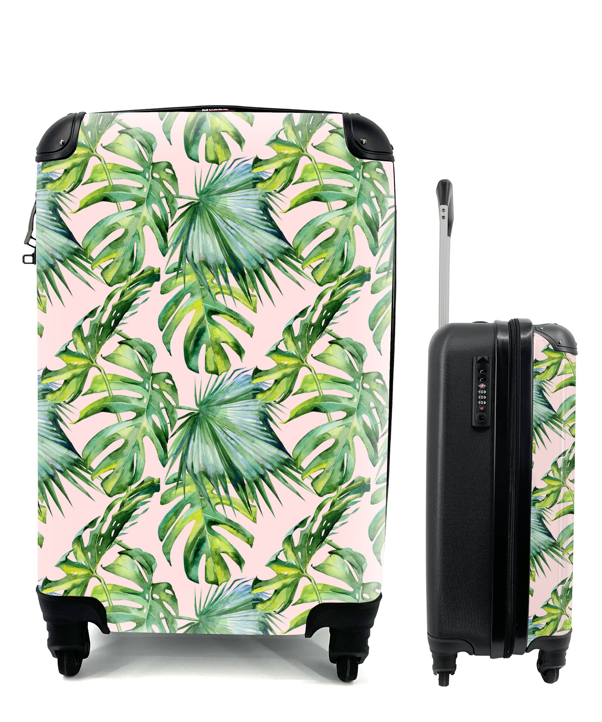 MuchoWow Handgepäckkoffer Blumen Handgepäck für Ferien, Tropisch mit Reisekoffer - - 4 Rollen, Reisetasche Trolley, rollen, Blätter