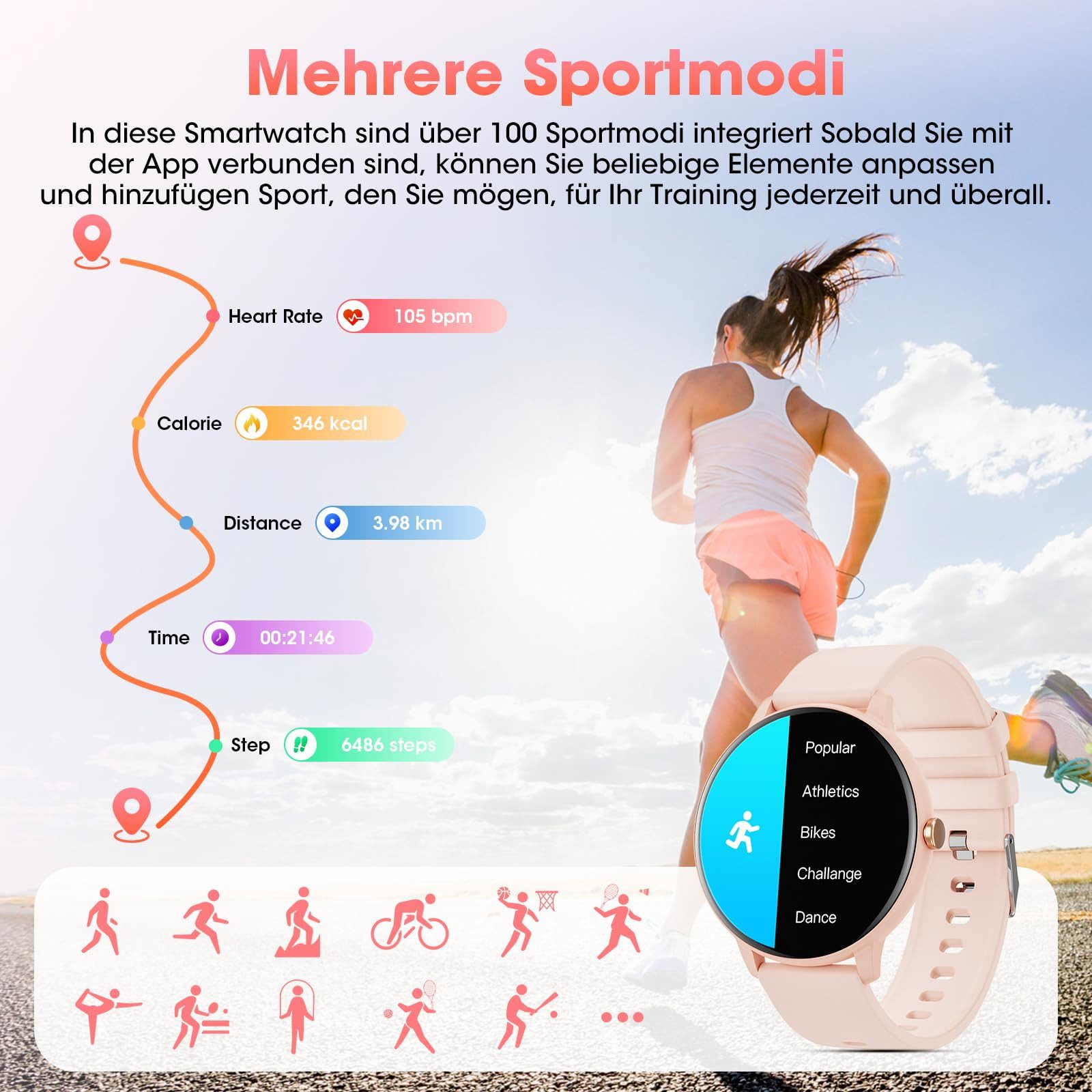 ibettertec Smartwatch Damen Herren Smartwatch (Fitnessuhr mit Telefonfunktion/WhatsApp Notiz,Smartwatch Fitness Tracker Uhr IP67 Wasserdicht,1.7" HD Voll Touchscreen Fitnessuhr Tracker mit Blutsauerstoff/Pulsmesser/Sportuhr/Schrittzähler/Schlafmonitor Aktivitätstracker usw für iOS/Android Uhren Watch cm)