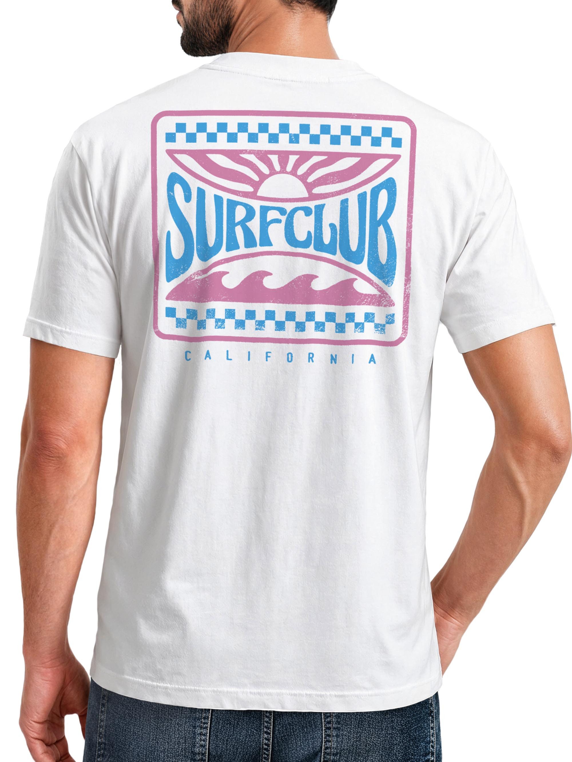 Print-Shirt Herren T-Shirt Surfing Surfclub California Retro Motiv Backprint