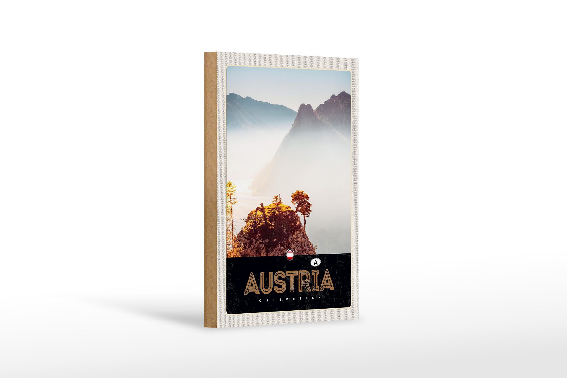 Holzbild Reise 12x18 cm Österreich Natur Gebirge Wald Urlaub