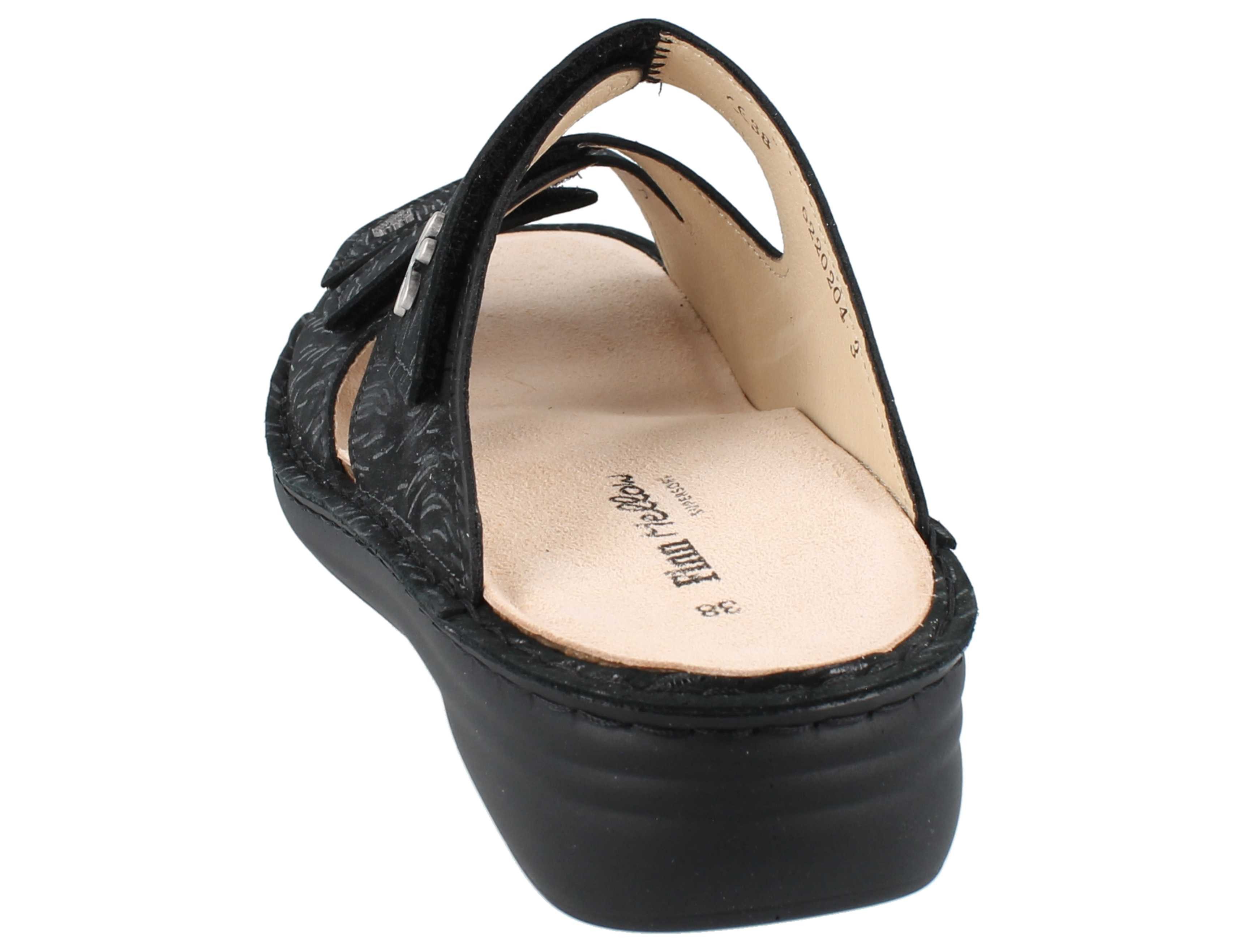 Finn Comfort FINN COMFORT Grenada Damen Pantolette schwarz bedrucktes Nubukleder - Pantolette Wechselfußbett