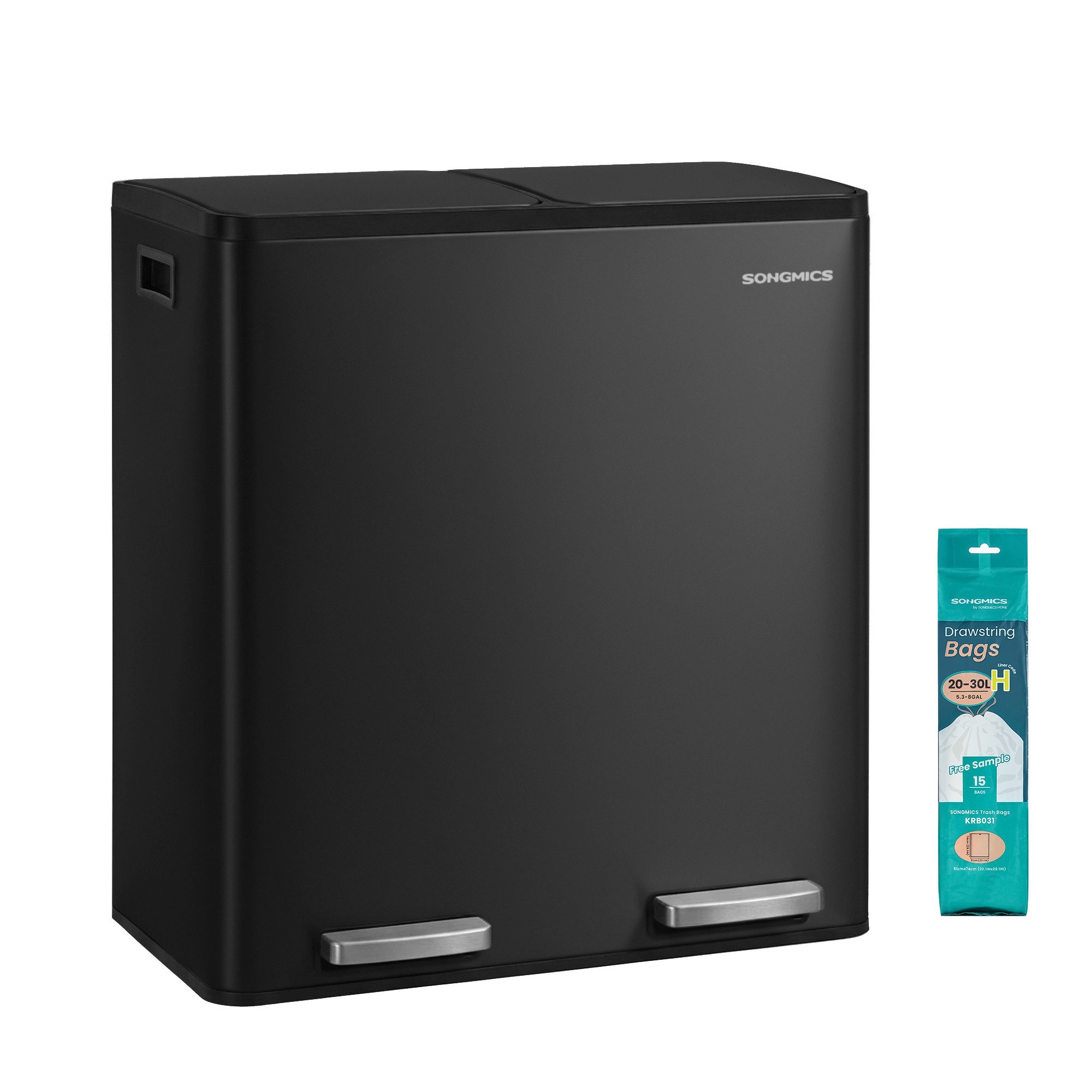 SONGMICS Mülleimer Abfalleimer 2 oder3 Fächer, Mülleimer 30L 54L 60L, Tretmülleimer Softclose-Deckel, herausnehmbare Inneneimer