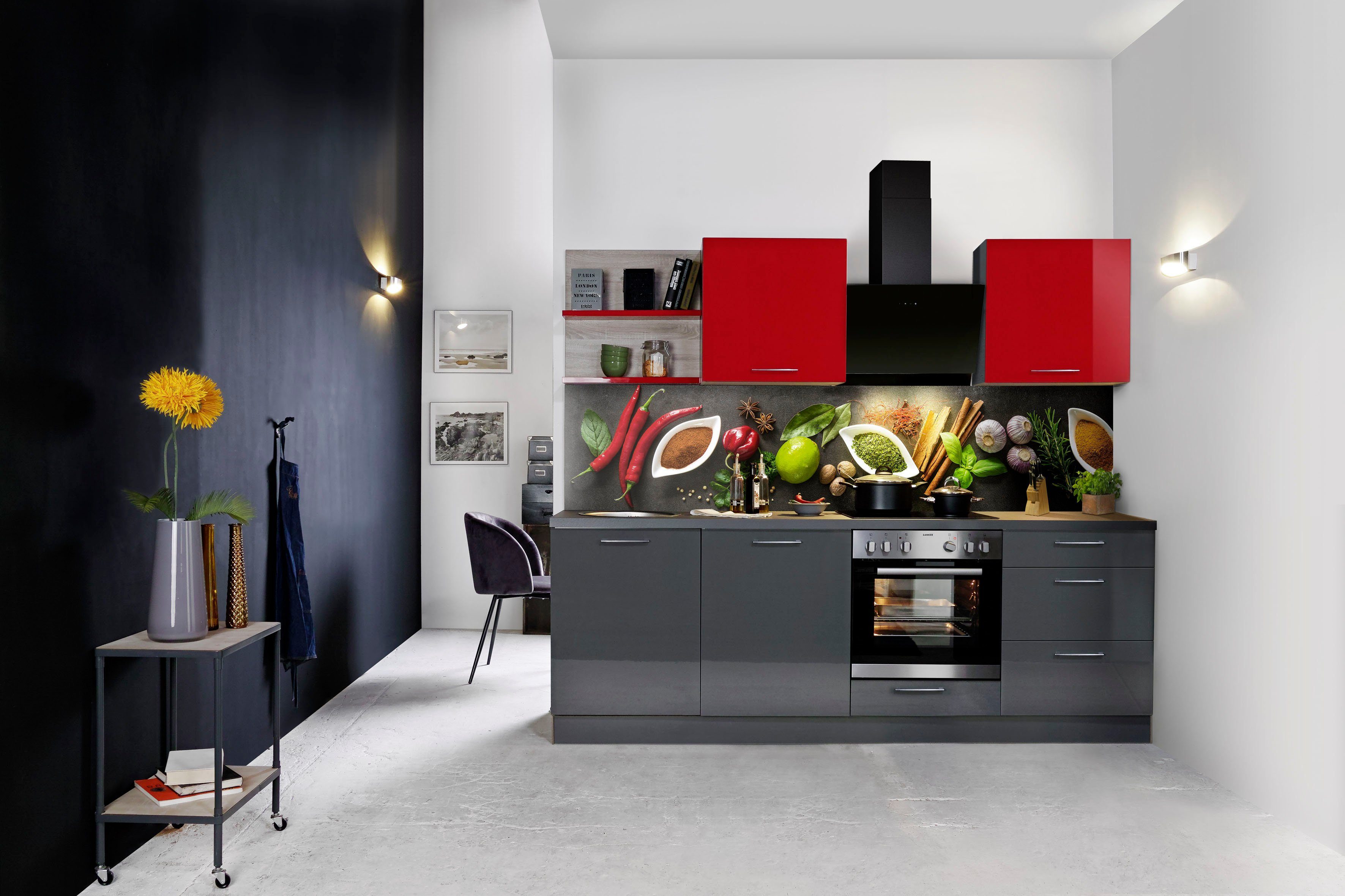 Express Küchen Küchenzeile Jena, vormontiert, mit Soft-Close-Funktion,  Stellbreite 240 cm, Inklusive Besteckeinsatz