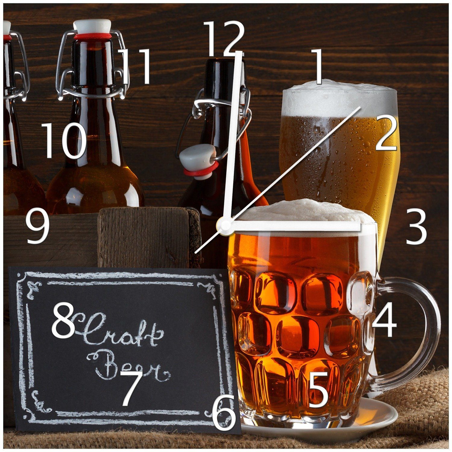 Beer Flaschenbier Craft Wallario (Glasuhr) Wanduhr im Biervarianten Pils - Glas Schild