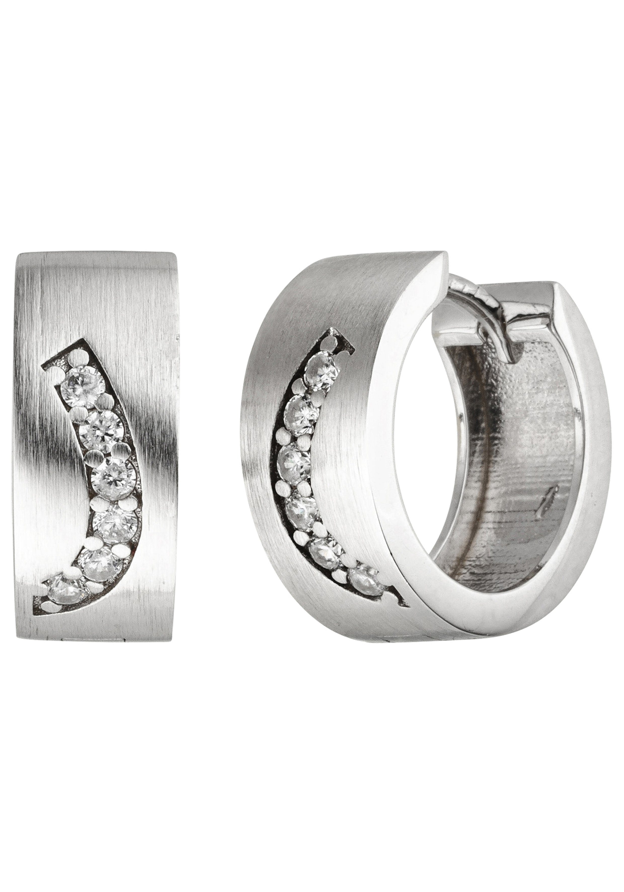 JOBO Paar Creolen, 925 Silber matt mit 1...