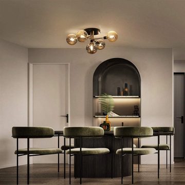 Nettlife LED Deckenleuchte Wohnzimmer Gold 5 Glühbirnen Glaskugeln G9 40W, LED wechselbar, Warmweiß