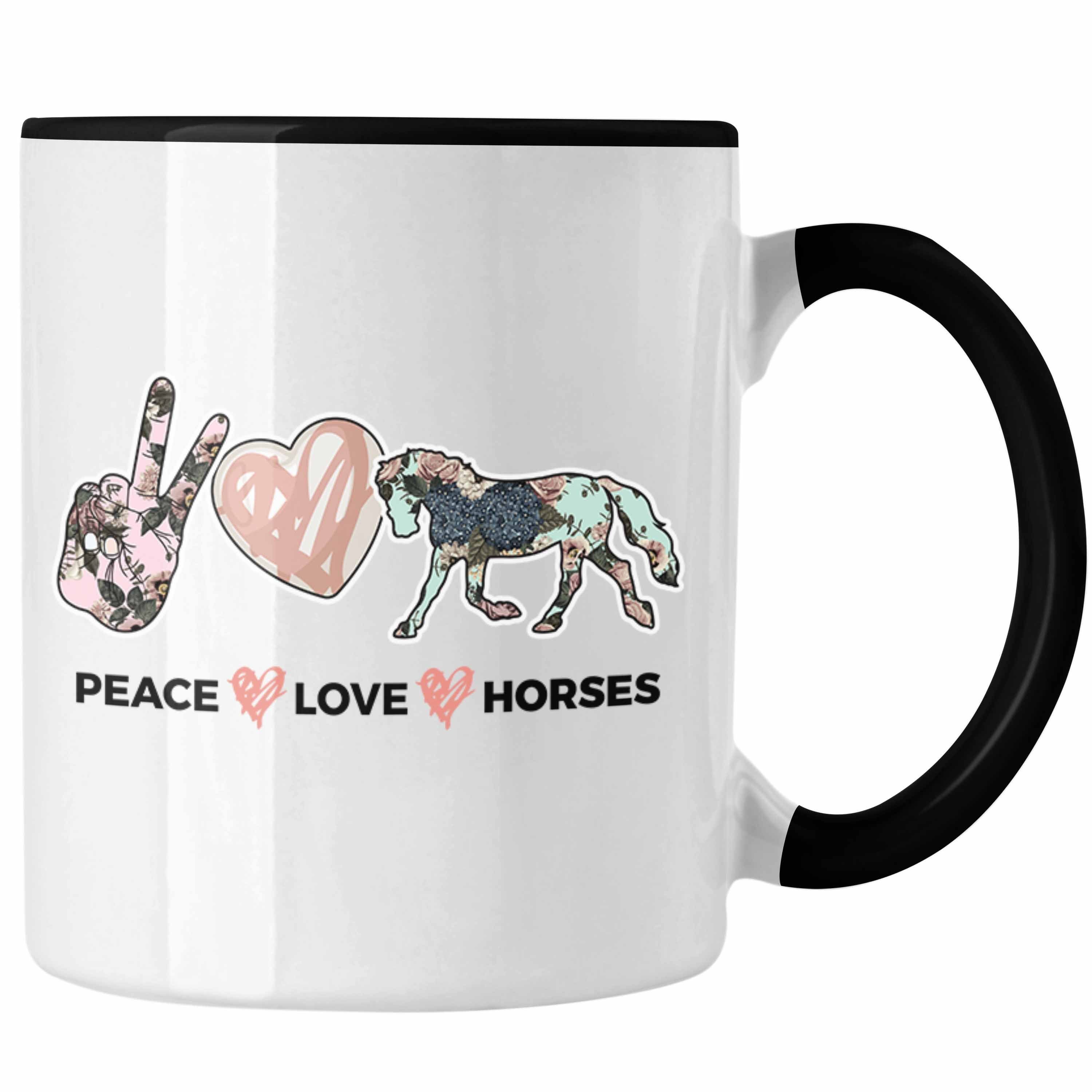 Trendation Tasse Trendation - Pferde Tasse Lustig Reiterin Geschenk Pferde Geschenke Mädchen Pferdeliebhaber Peace Love Horses, keramik Schwarz