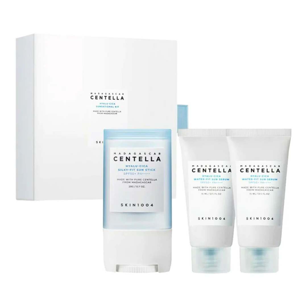 SKIN1004 Hautpflege-Set Madagascar Centella Hyalu-Cica Sunsational Kit – Sonnenschutz-Set mit Sun Stick 20 g & Water-Fit Sun Serum 2×15 ml – Feuchtigkeitsspendend, leicht, ohne Weißfilm – Für empfindliche Haut