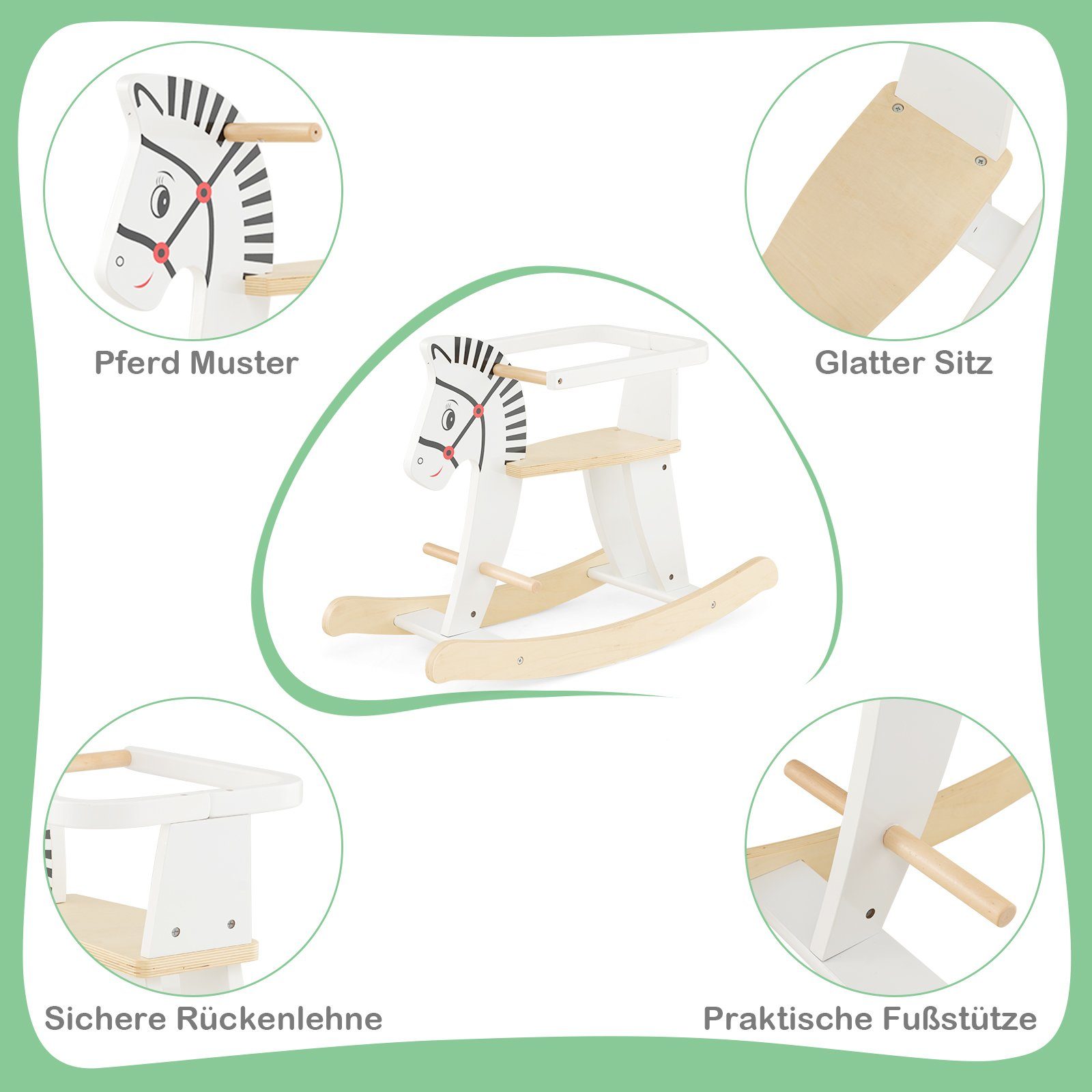 COSTWAY Schaukelpferd Holzspielzeug, mit abnehmbaren Zäunen günstig online kaufen