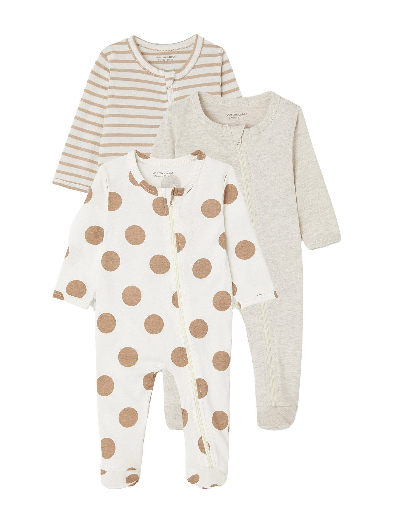 Schlafanzug 3er-Pack Baby Strampler mit Reißverschluss BASICS
