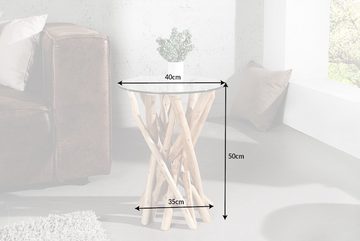 riess-ambiente Beistelltisch DRIFTWOOD 35cm natur / transparent, Massivholz · mit Glasplatte · rund · Handarbeit · Teakholz