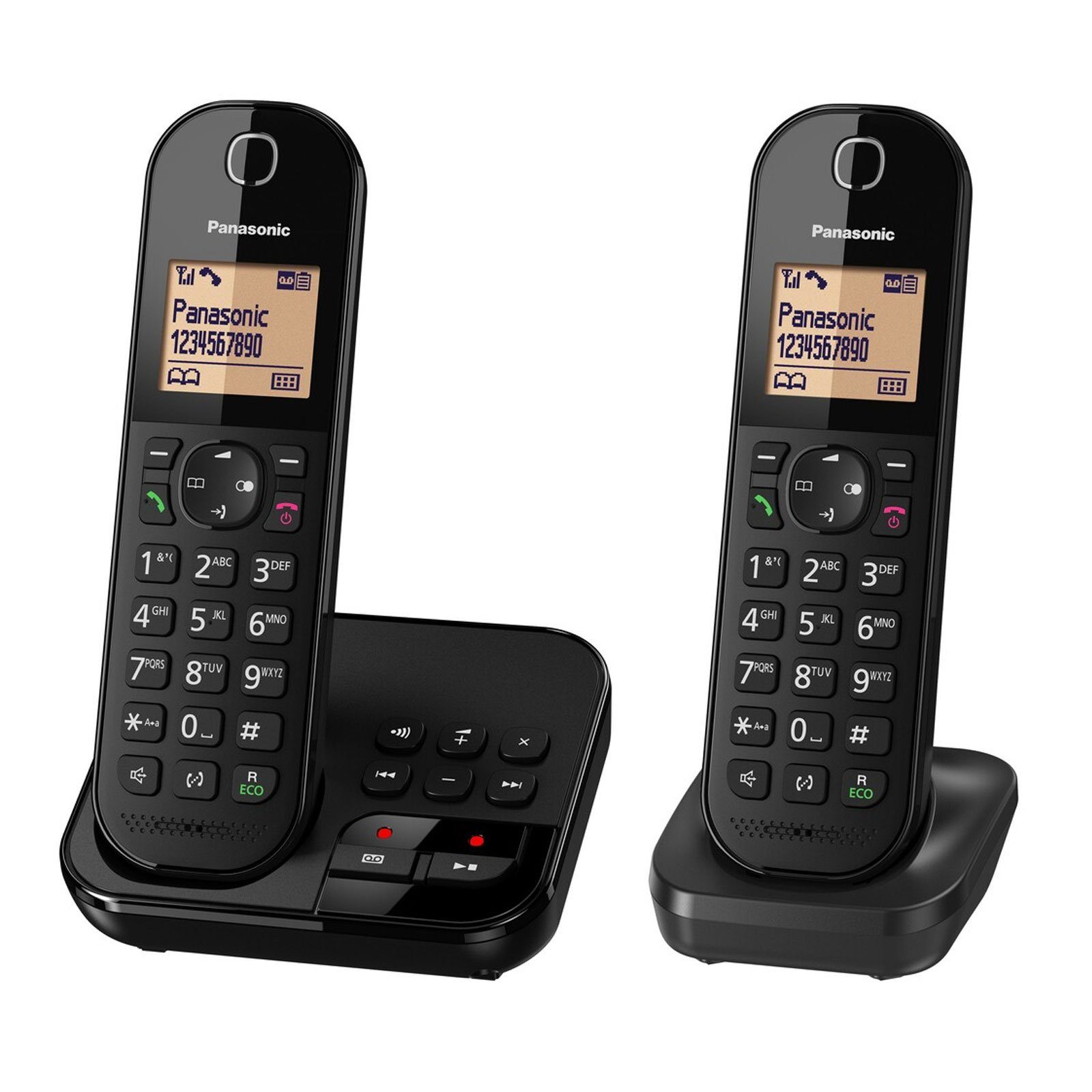 Panasonic KX-TGC422GB Schnurloses mit Schwarz Anrufbeantworter, Telefonbuch) Ladeschale, Mobilteile DECT-Telefon und (2
