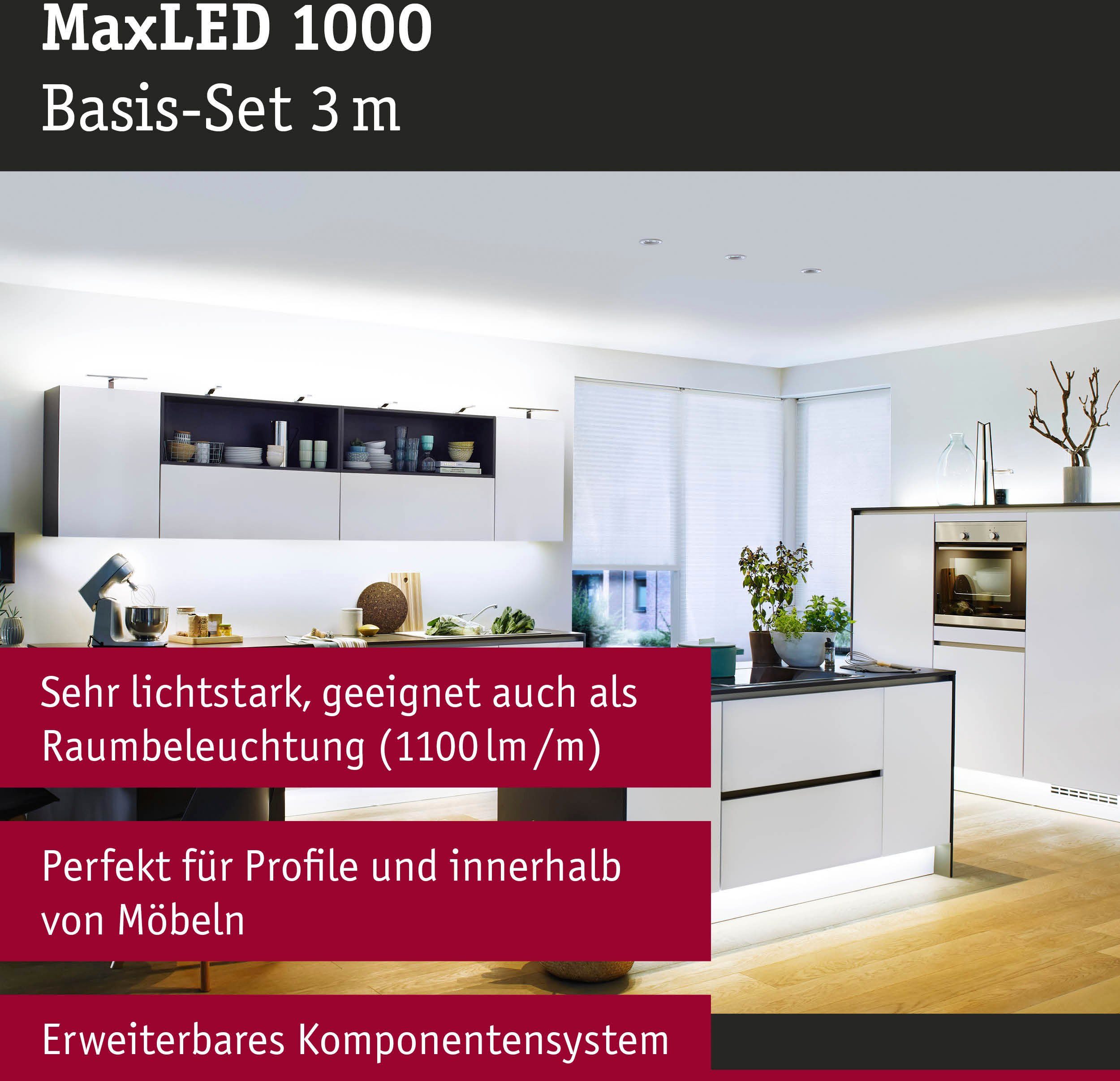 MaxLED 35W LED-Streifen Tageslichtweiß 1000 1-flammig, Paulmann 1100lm/m unbeschichtet 6500K, Basisset, Basisset 3m