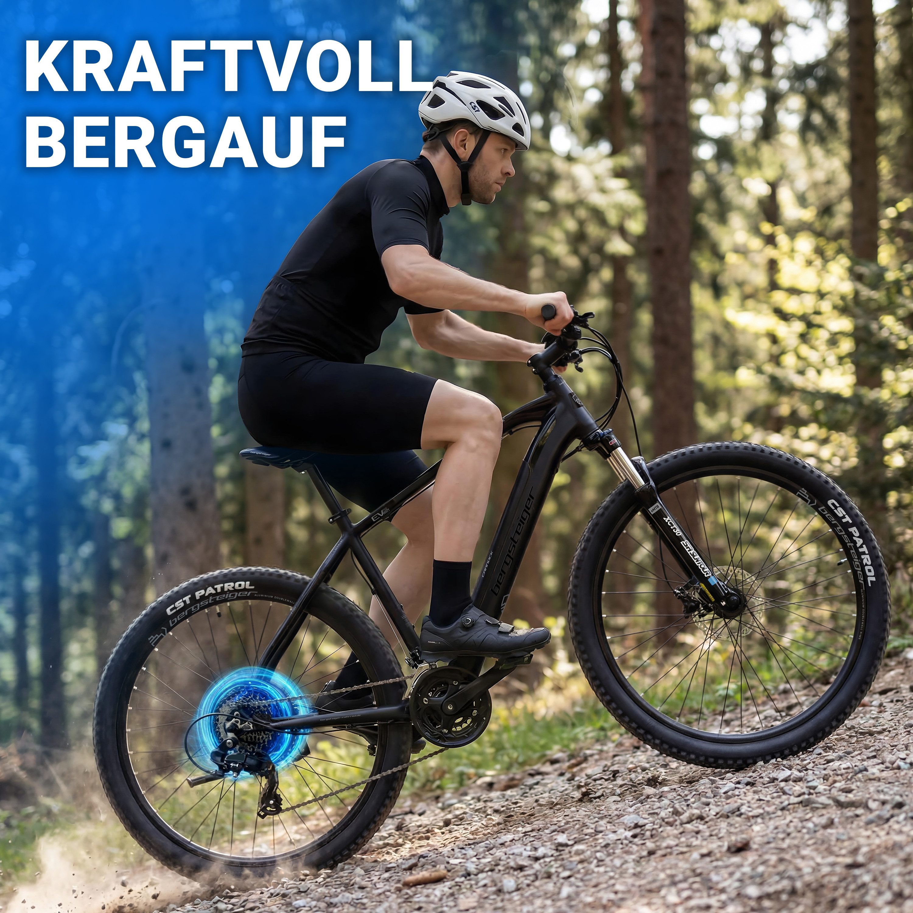 bergsteiger E-Bike Mountainbike Cannock mit 250 Watt Motor, 36V 10.4Ah & 12Ah Akku, Damen, Herren, 24 Gang, Kettenschaltung, Heckmotor, Hydraulikbremsen