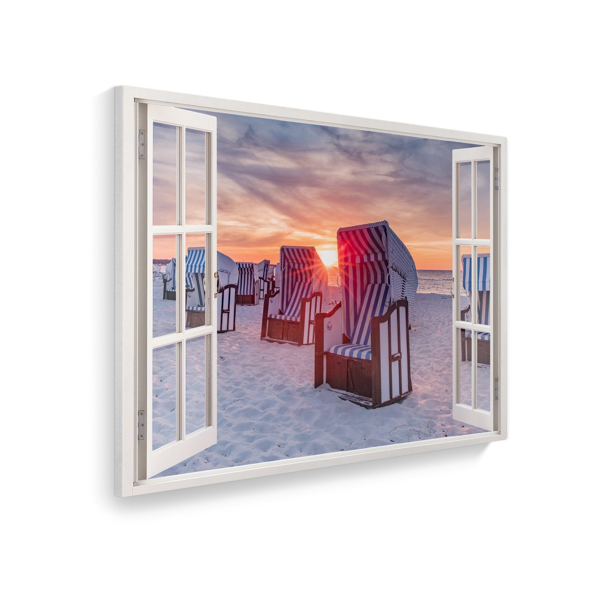 WallSpirit Leinwandbild "Fenster mit Aussicht", Strandkörbe günstig online kaufen