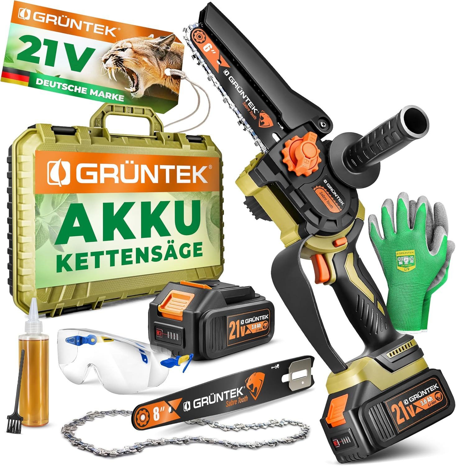 GRÜNTEK Akku-Kettensäge, Ideal als Alternative zur benzinbetriebenen Motorsäge