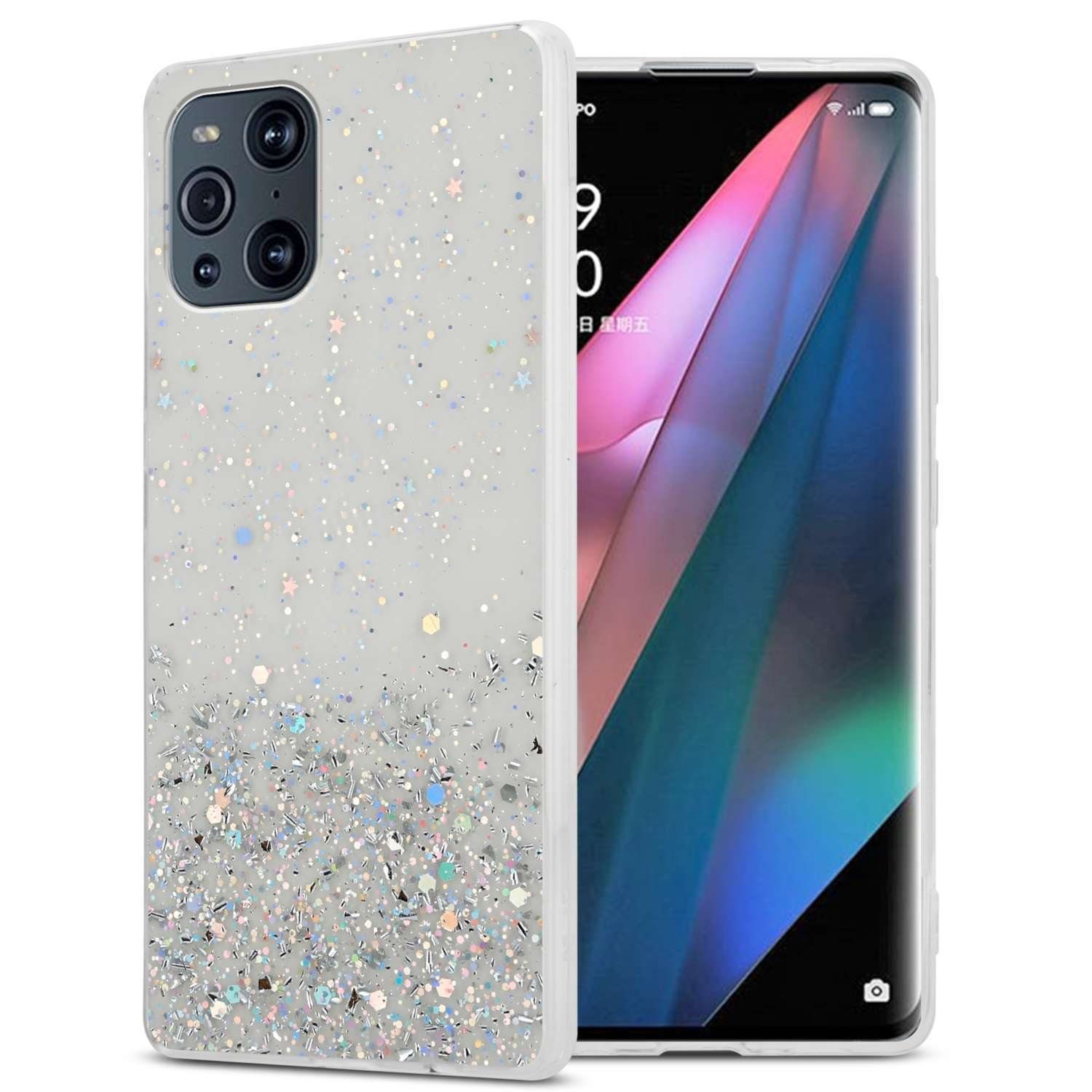 Cadorabo Handyhülle für Oppo FIND X3 PRO Hülle Oppo FIND X3 PRO, Flexible TPU Silikon Handy Schutzhülle - Hülle - mit Glitzer