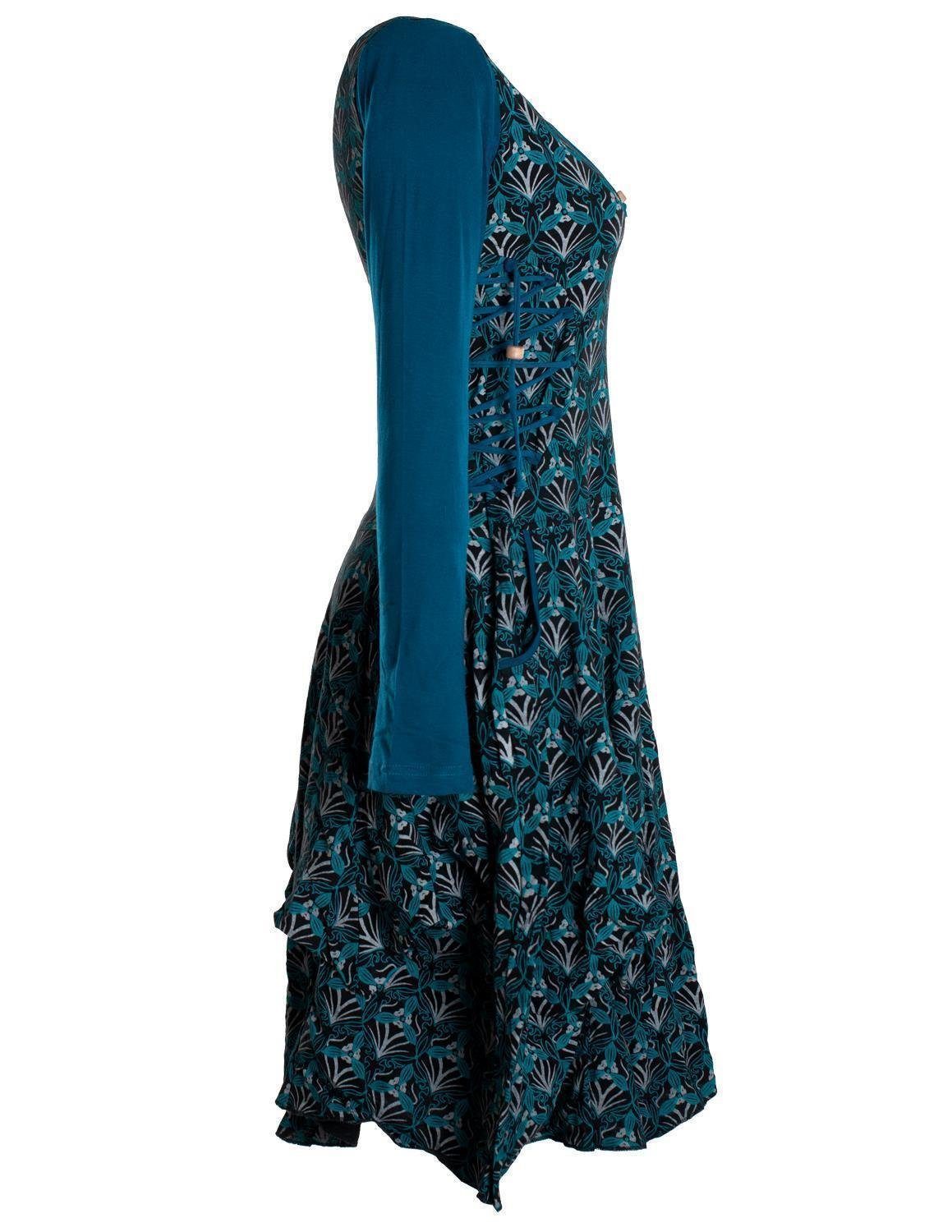 Vishes Jerseykleid Jersey-Kleid Blumenkleid Schnürung V-Ausschnitt Party-, Fest-, Ballkleid