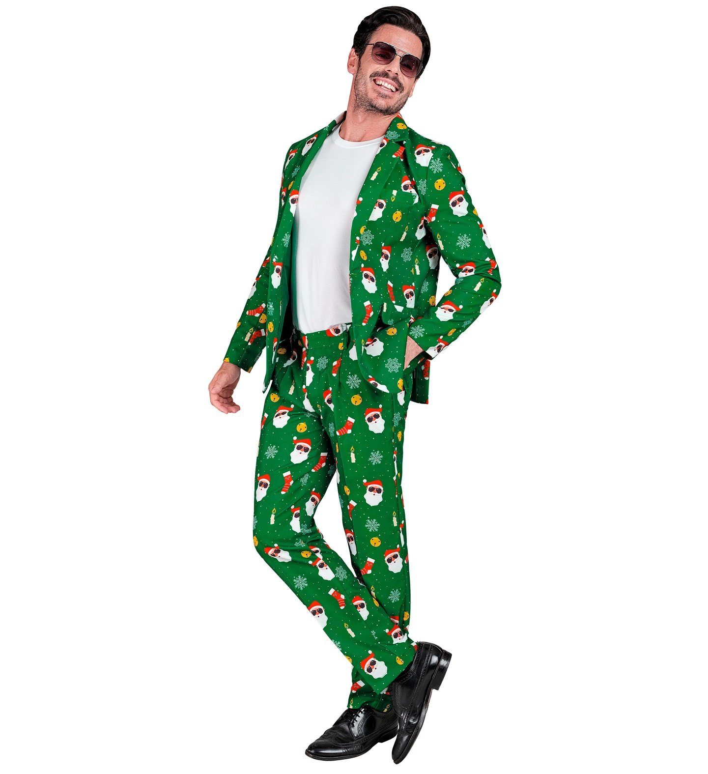 Widmann S.r.l. Kostüm Designer Anzug 'Weihnachtsmann' 2-tlg. UV, Grün -