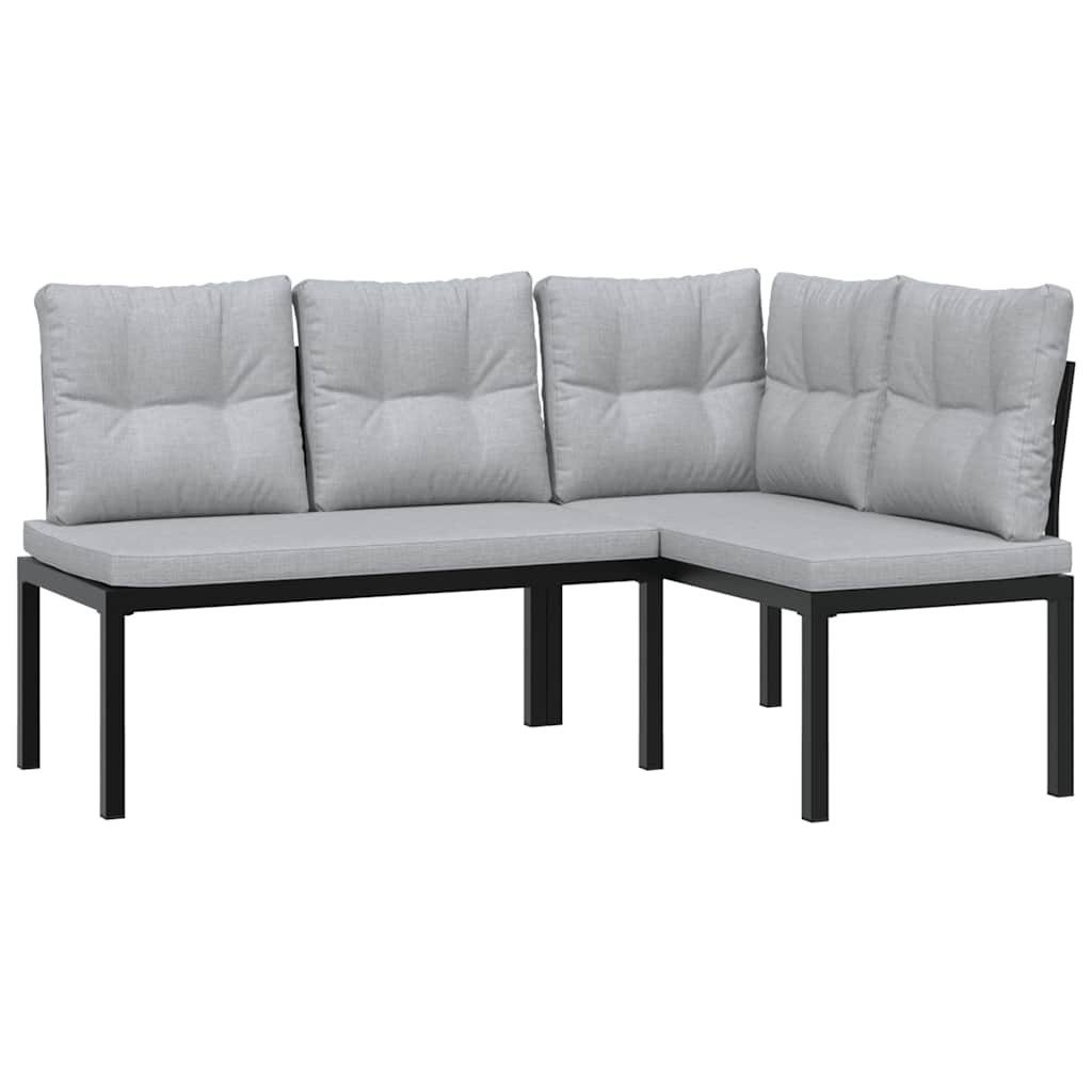 vidaXL Gartenbank Gartenbänke mit Kissen 2 Stk. Schwarz Pulverbeschichteter Stahl (2-St)